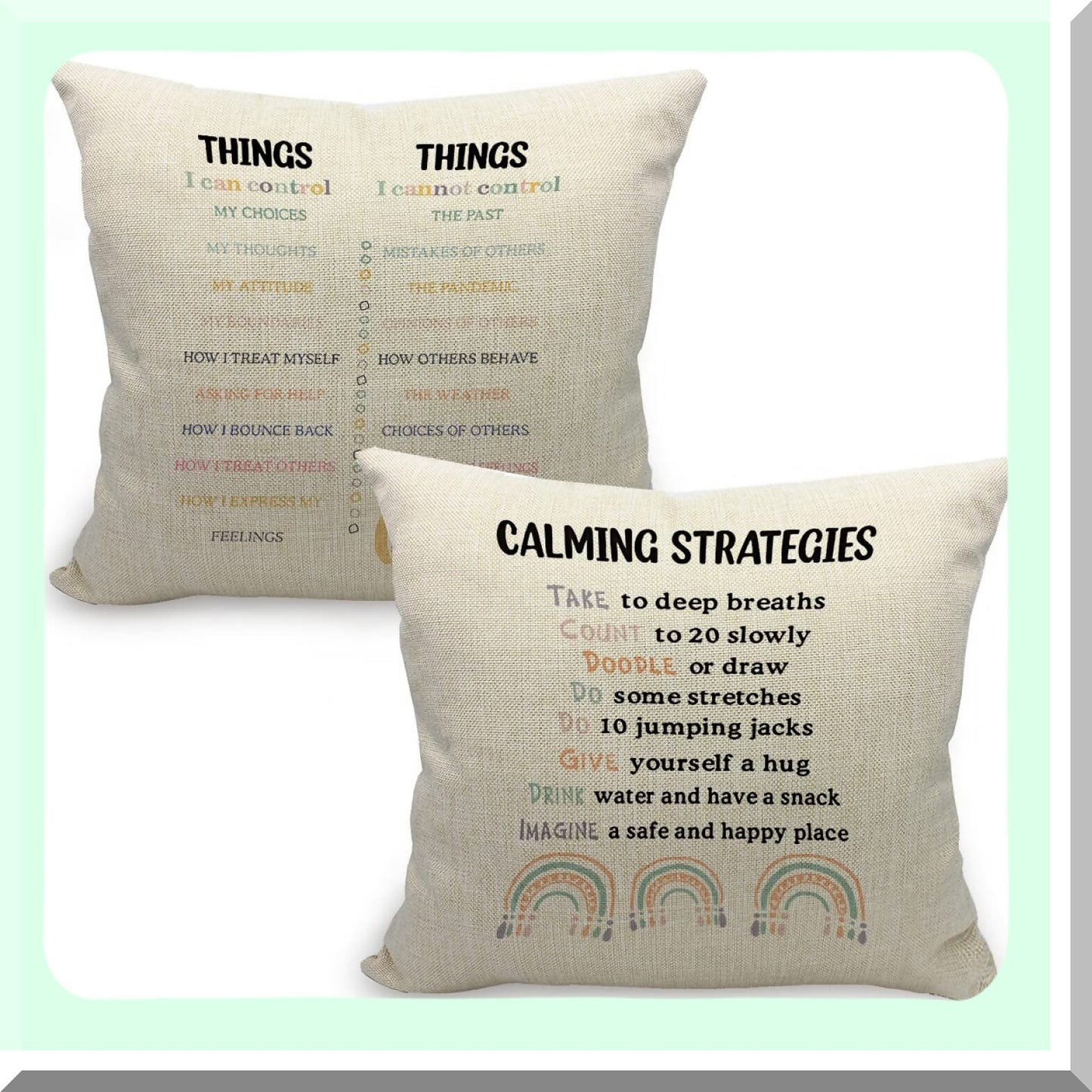 CalmMind Therapy Pillowcase Set - Mental Health Gifts for Psychologists, Counselors, Teens & Kids - 18x18 Inch Decorative Linen Cushion Cover for Sofa & Couch - Calming Strategies Design