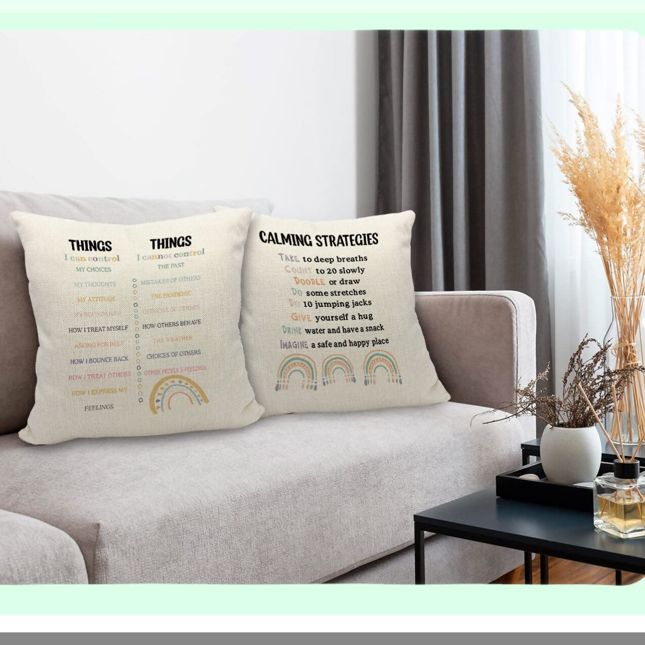 CalmMind Therapy Pillowcase Set - Mental Health Gifts for Psychologists, Counselors, Teens & Kids - 18x18 Inch Decorative Linen Cushion Cover for Sofa & Couch - Calming Strategies Design