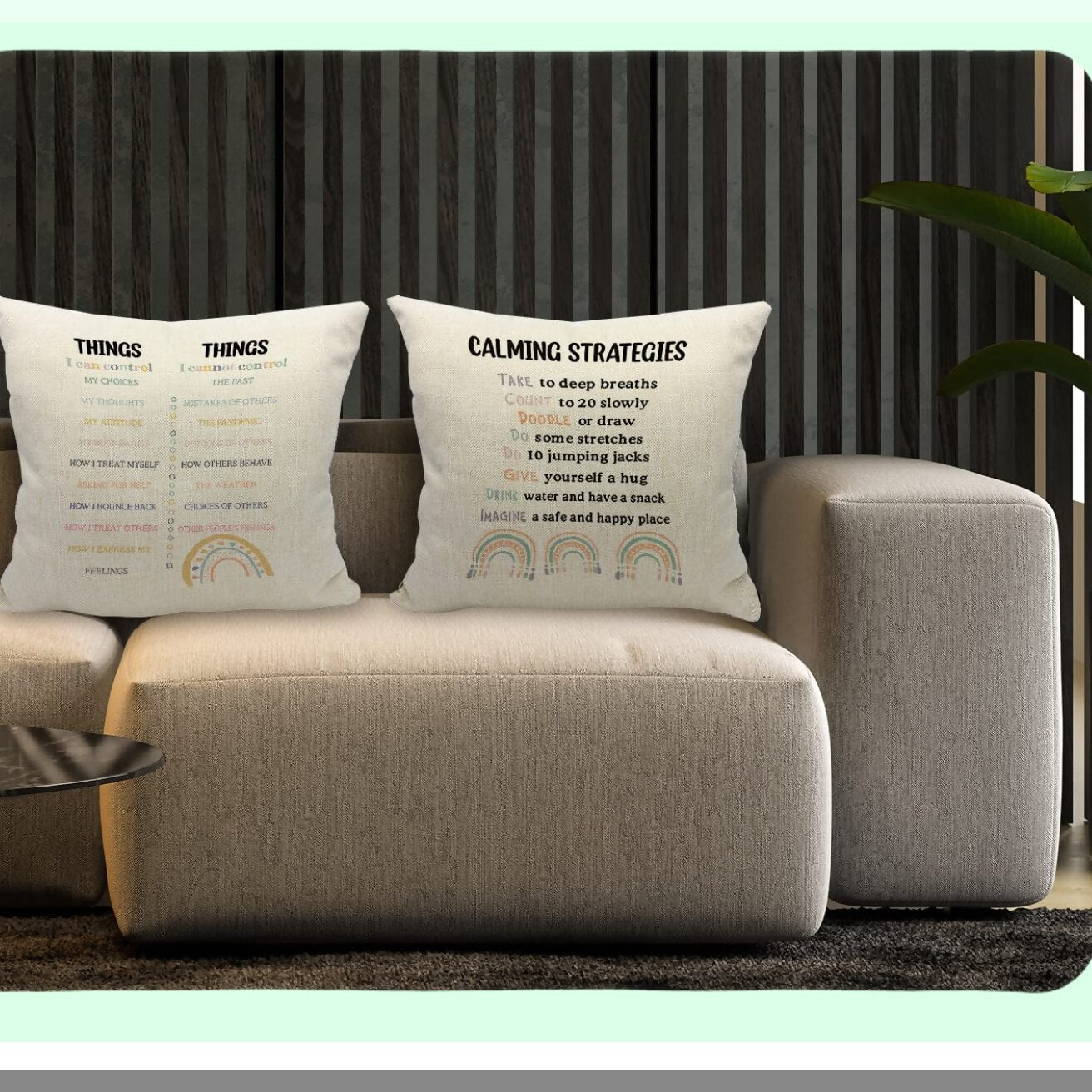 CalmMind Therapy Pillowcase Set - Mental Health Gifts for Psychologists, Counselors, Teens & Kids - 18x18 Inch Decorative Linen Cushion Cover for Sofa & Couch - Calming Strategies Design