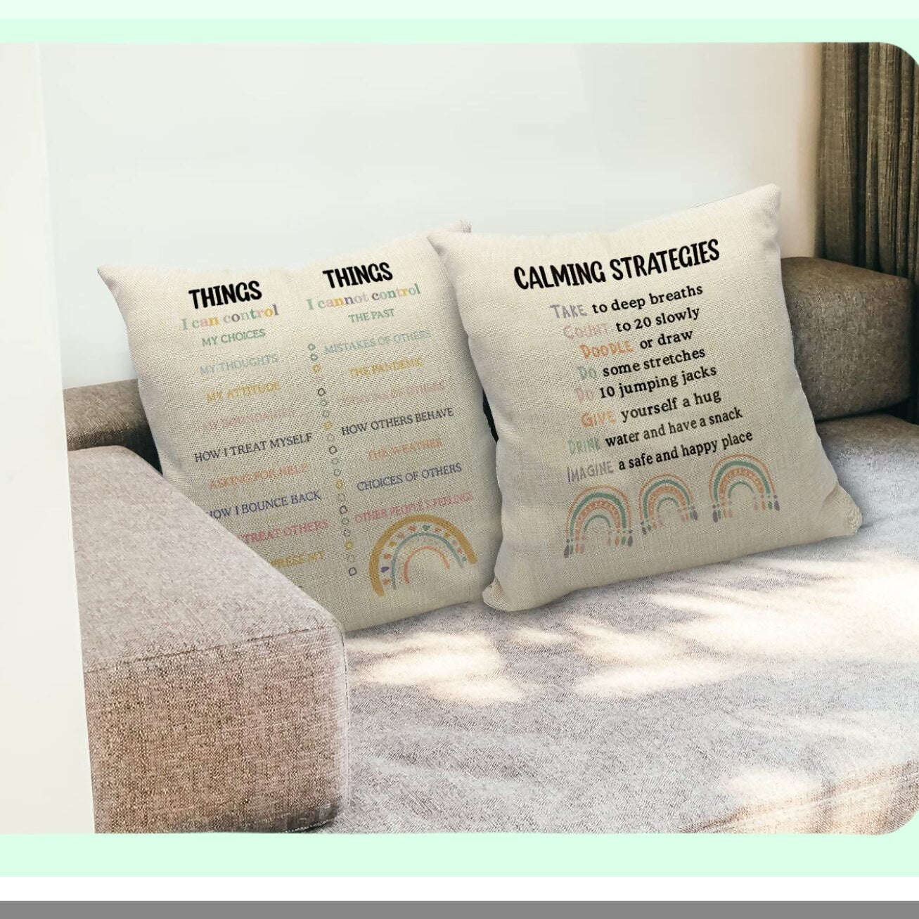 CalmMind Therapy Pillowcase Set - Mental Health Gifts for Psychologists, Counselors, Teens & Kids - 18x18 Inch Decorative Linen Cushion Cover for Sofa & Couch - Calming Strategies Design
