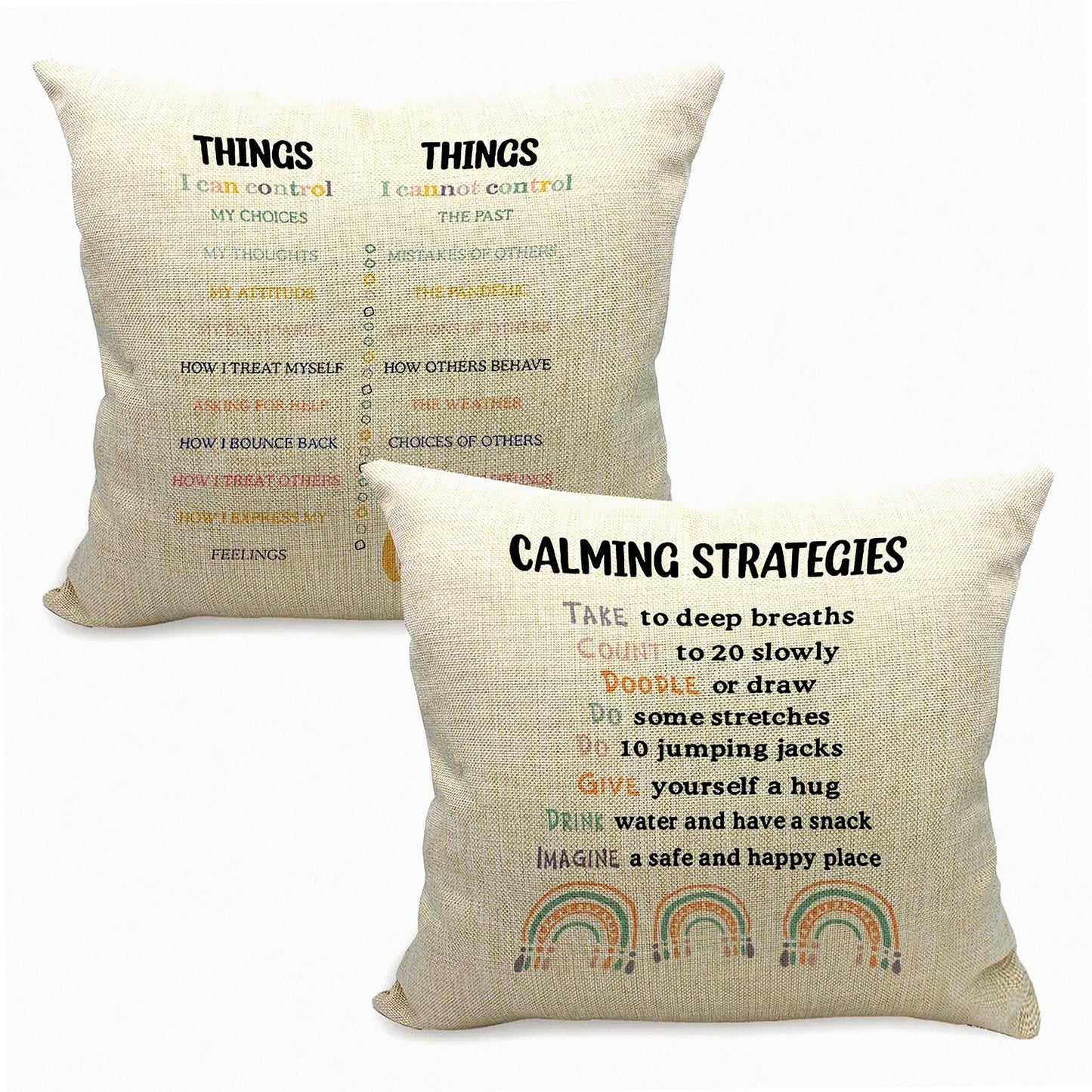 CalmMind Therapy Pillowcase Set - Mental Health Gifts for Psychologists, Counselors, Teens & Kids - 18x18 Inch Decorative Linen Cushion Cover for Sofa & Couch - Calming Strategies Design