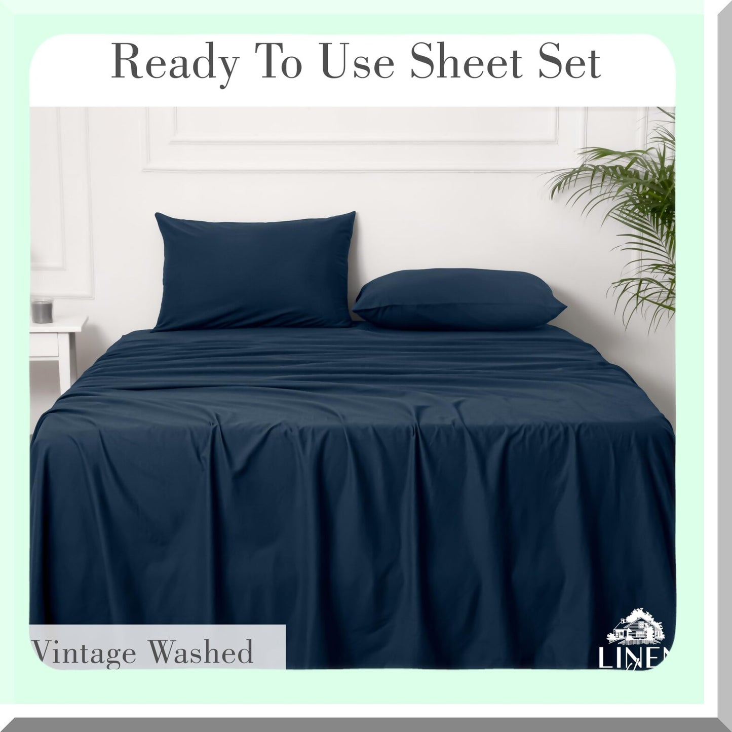 Navy Blue Cotton Percale Deep Pocket Sheet Set - Cool Comfort Bedding with Envelope Closure Pillowcases - 4 Piece Queen Bed Sheets - Breathable & Soft Linens