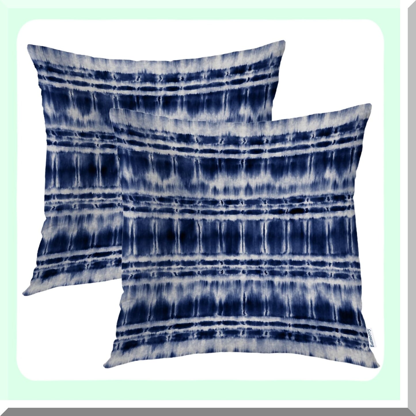 Navy Indigo Shibori Stripe Throw Pillow Covers - Set of 2 | Decorative Sofa Cushion Cover 20x20 Inch Double Sided Abstract Tie Dye Square Pillow Case