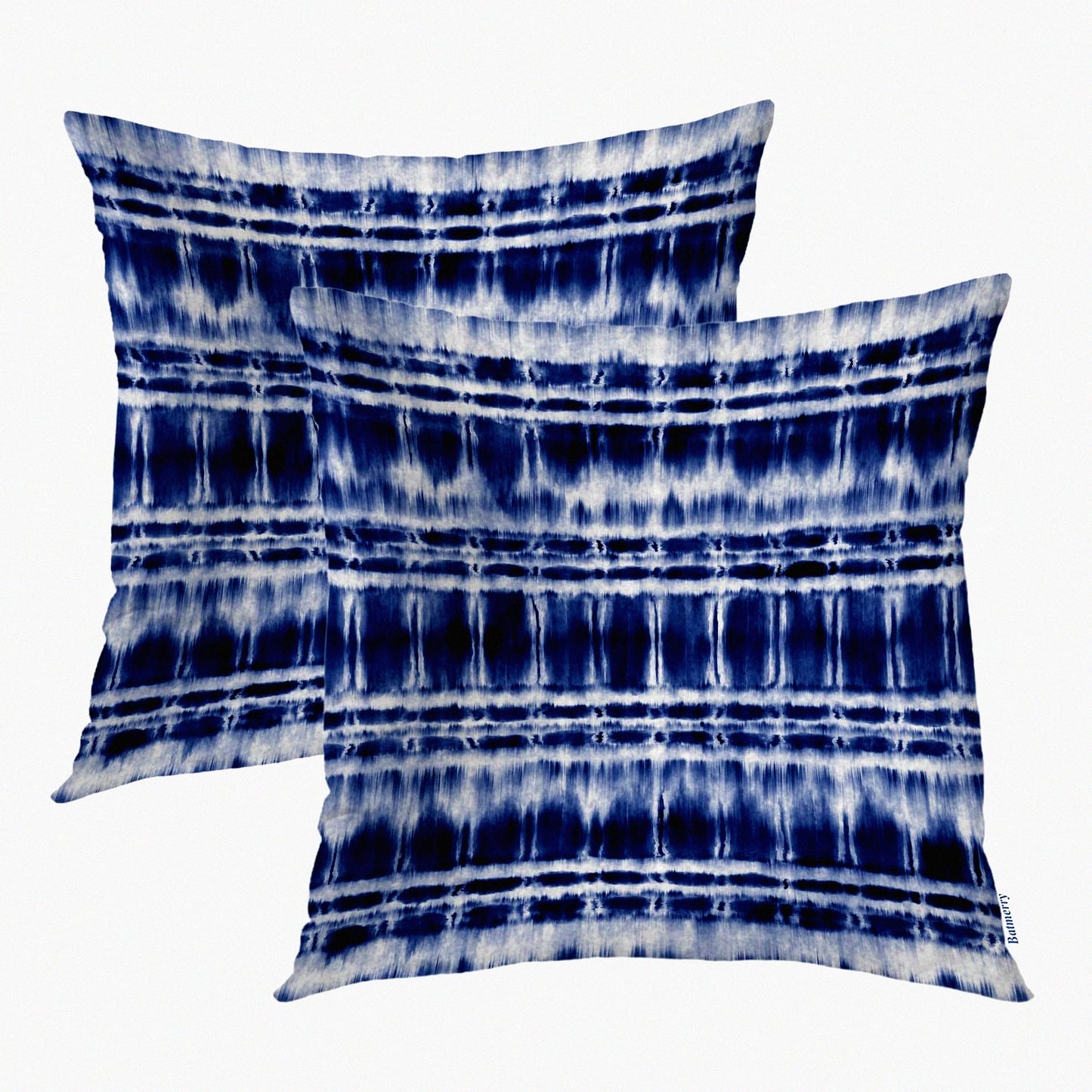 Navy Indigo Shibori Stripe Throw Pillow Covers - Set of 2 | Decorative Sofa Cushion Cover 20x20 Inch Double Sided Abstract Tie Dye Square Pillow Case