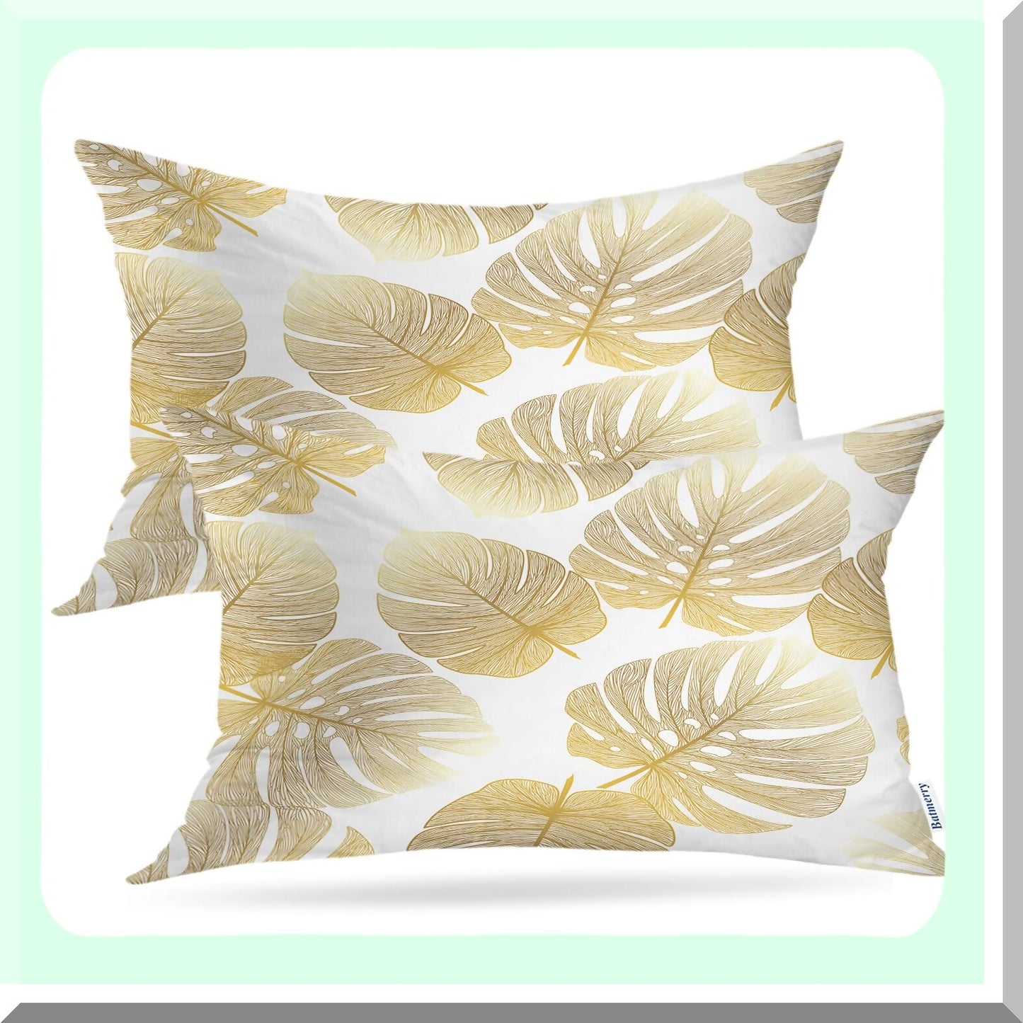 Tropical Monstera Palm Leaf Decorative Pillow Covers - Double Sided Flora Throw Pillow Set for Sofa - Lumbar Cushion Cover 12x20 Inches (Set of 2)