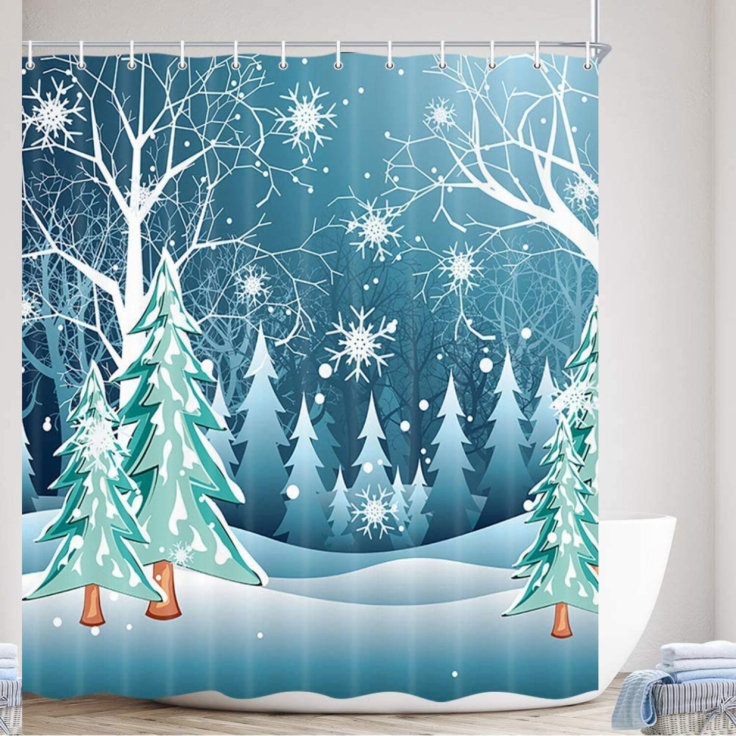 Winter Snow Forest Fabric Shower Curtain 69x70in