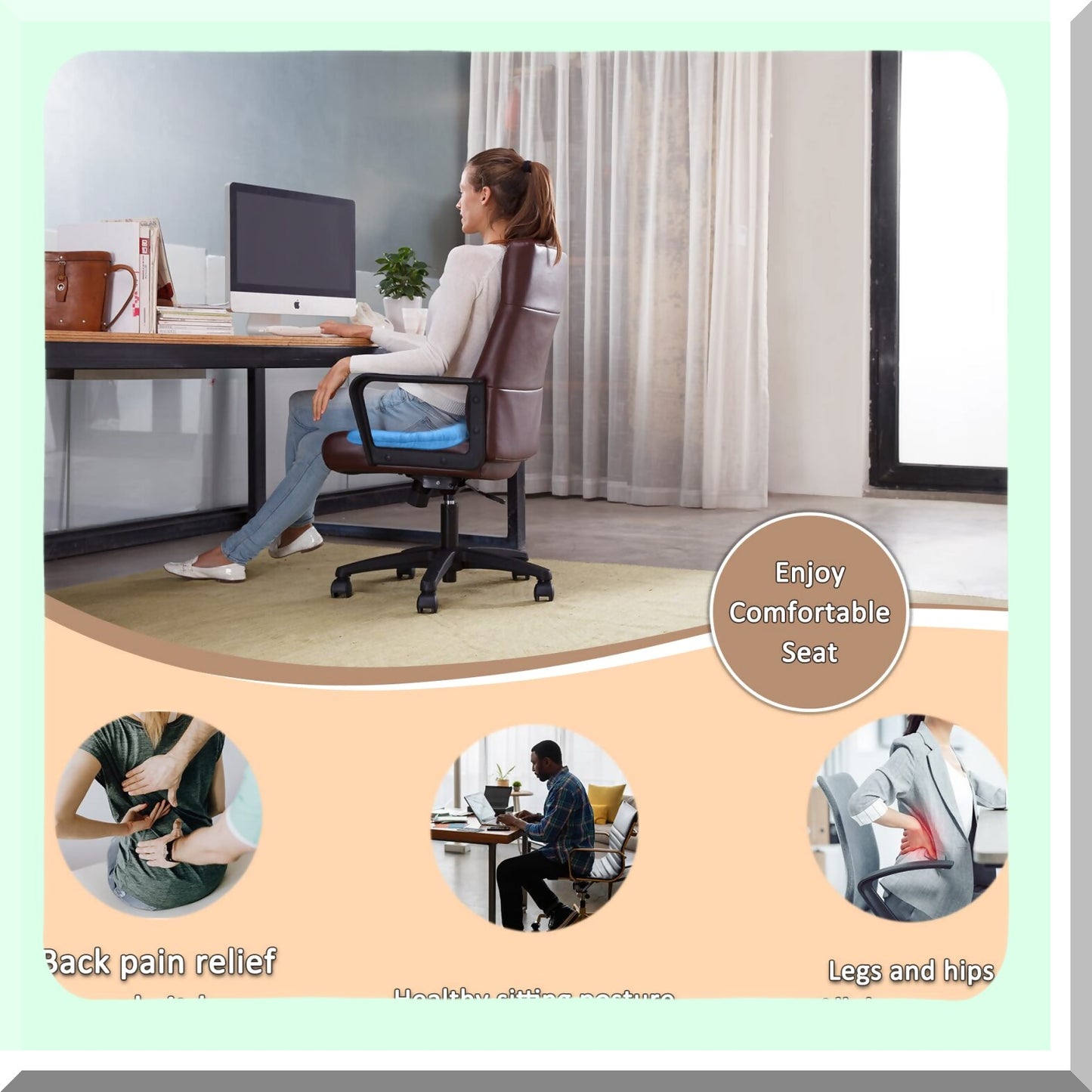 ComfortEase Relief Cushion - Tailbone Pain Relief Pad for Hemorrhoids, Sciatica, Pregnancy, Prostate & Surgery Recovery. Ideal for Office, Travel, Car & Home Sofa.
