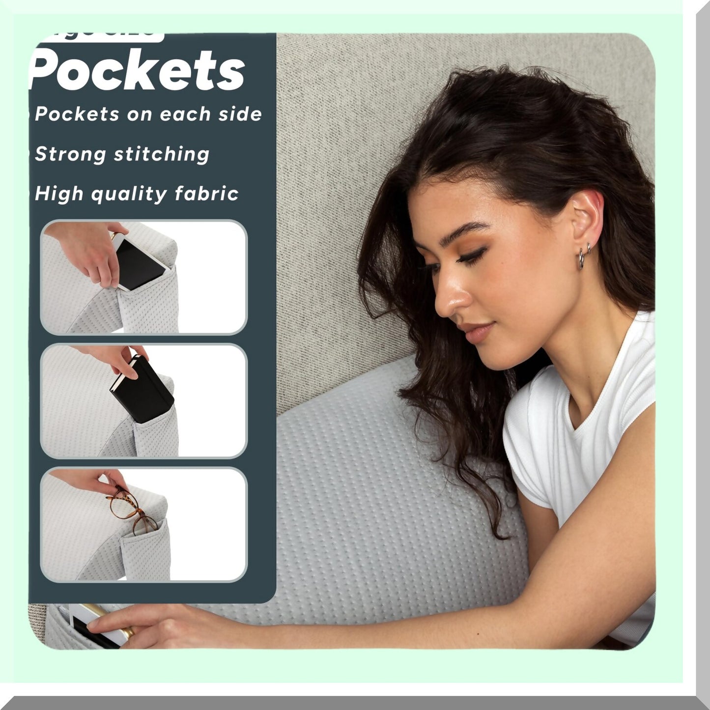MemoryFoam GapGuard - Bed Wedge Filler with 2 Pockets, Bolster Pillow for Bed Cracks, Triangle Wedge Stopper to Prevent Pillow Falling, Gray, 76x10x6 inch
