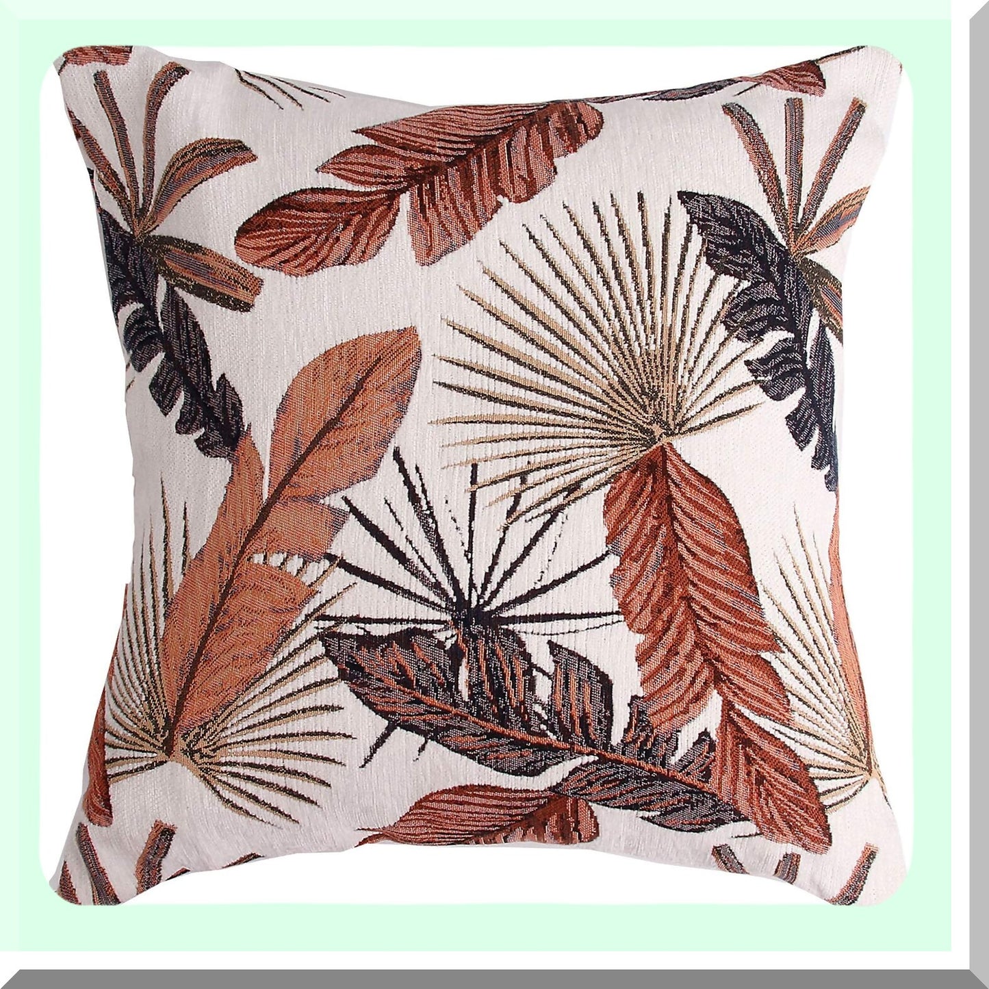 Tropical Leaf Jacquard Chenille Cushion Cover - Brick Red Decorative Throw Pillow - 18 x 18 Inches - Tropical Home Decor - Leaf Pattern Pillow Cover