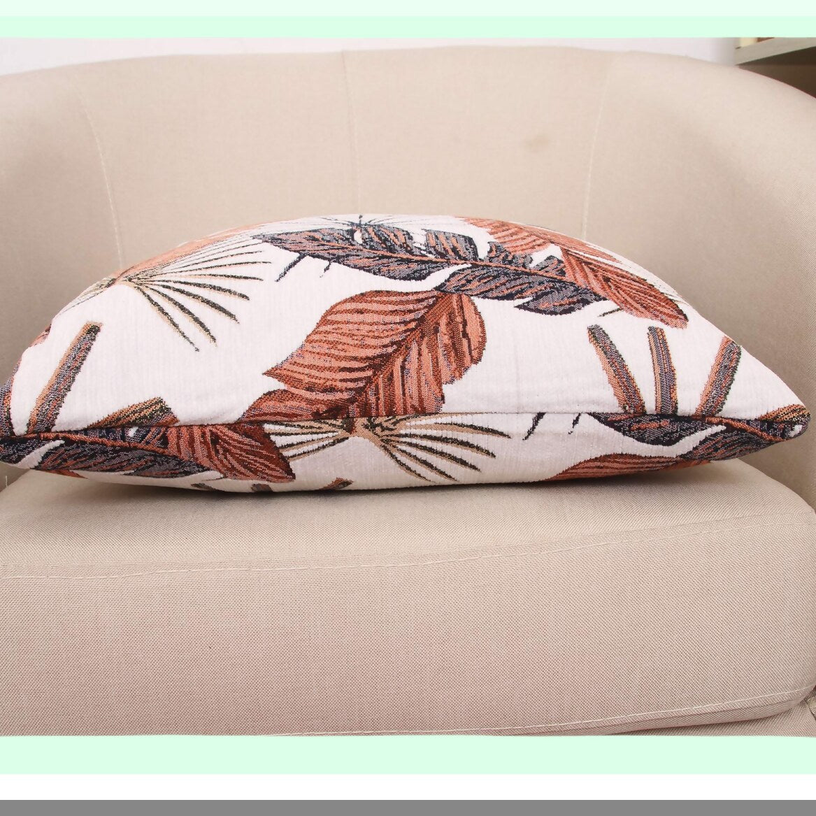 Tropical Leaf Jacquard Chenille Cushion Cover - Brick Red Decorative Throw Pillow - 18 x 18 Inches - Tropical Home Decor - Leaf Pattern Pillow Cover