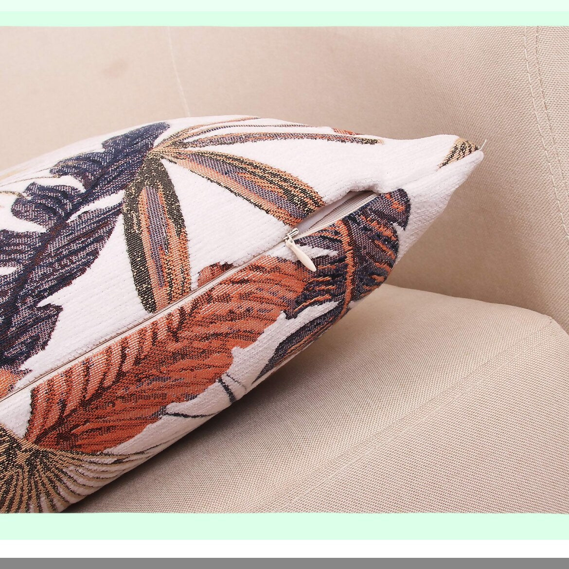 Tropical Leaf Jacquard Chenille Cushion Cover - Brick Red Decorative Throw Pillow - 18 x 18 Inches - Tropical Home Decor - Leaf Pattern Pillow Cover