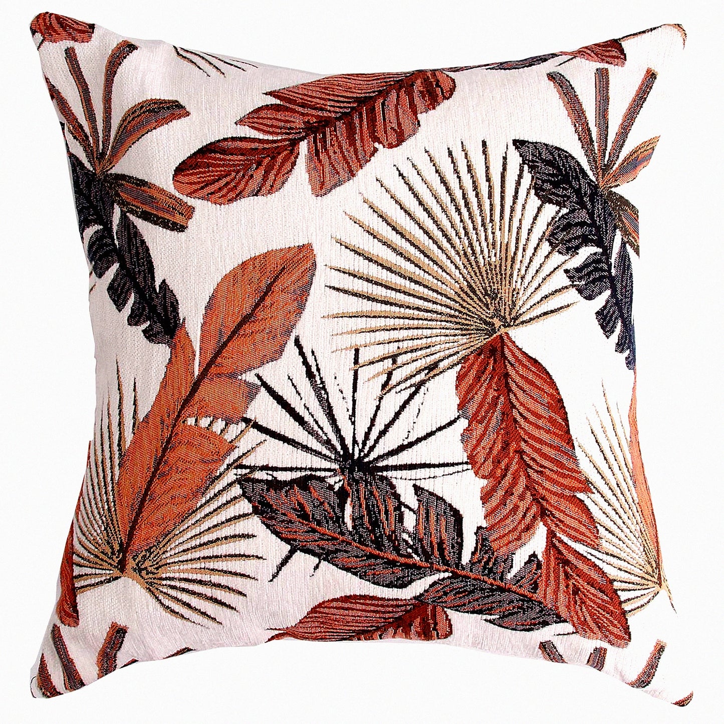 Tropical Leaf Jacquard Chenille Cushion Cover - Brick Red Decorative Throw Pillow - 18 x 18 Inches - Tropical Home Decor - Leaf Pattern Pillow Cover