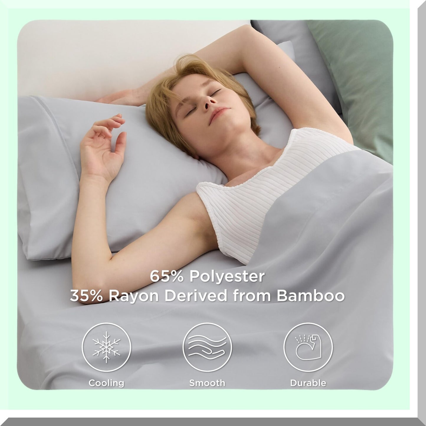 BambooCool Pillowcase Set - Breathable & Wrinkle-Free Pillow Covers - Soft Polyester Rayon - Envelope Closure - Gifts - Grey - 20x36 Inches
