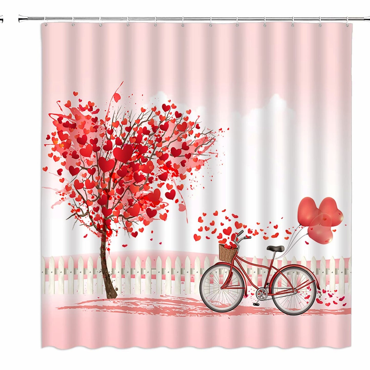 Red Pink Romantic Heart Tree Shower Curtain 70x70 inches