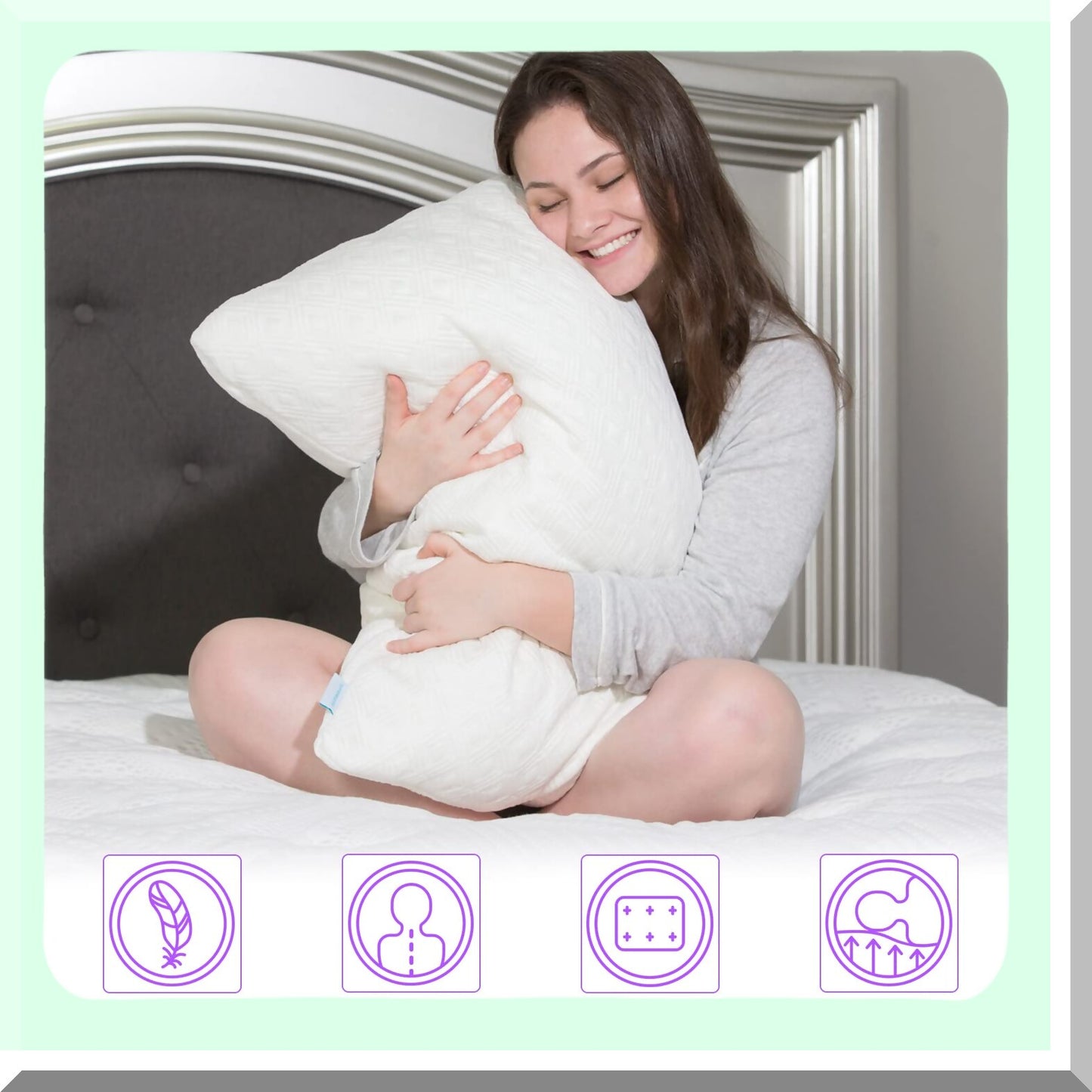 CoolBamboo Comfort Pillow Set - 2 Pack Cooling Memory Foam Pillows for Back, Stomach, Side Sleepers. Adjustable, Rayon Bamboo Cover, Removable.