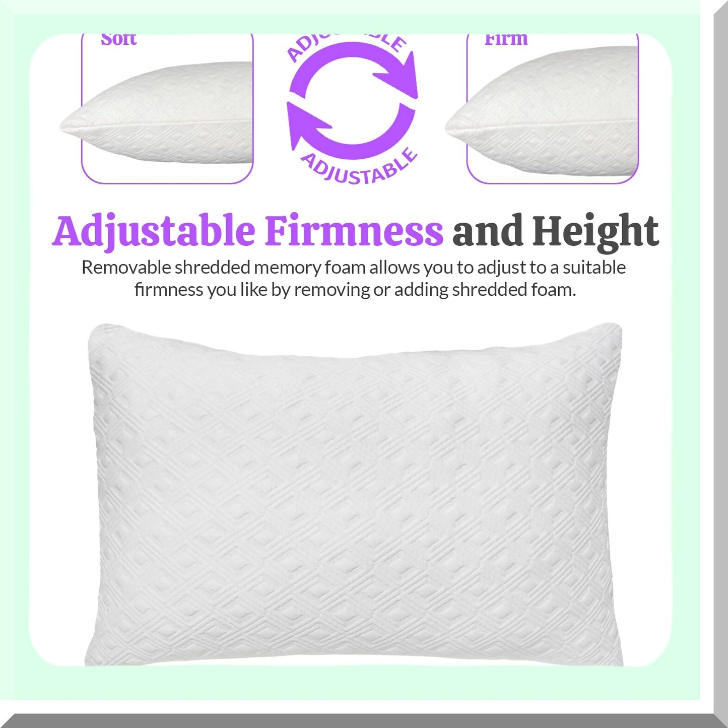 CoolBamboo Comfort Pillow Set - 2 Pack Cooling Memory Foam Pillows for Back, Stomach, Side Sleepers. Adjustable, Rayon Bamboo Cover, Removable.