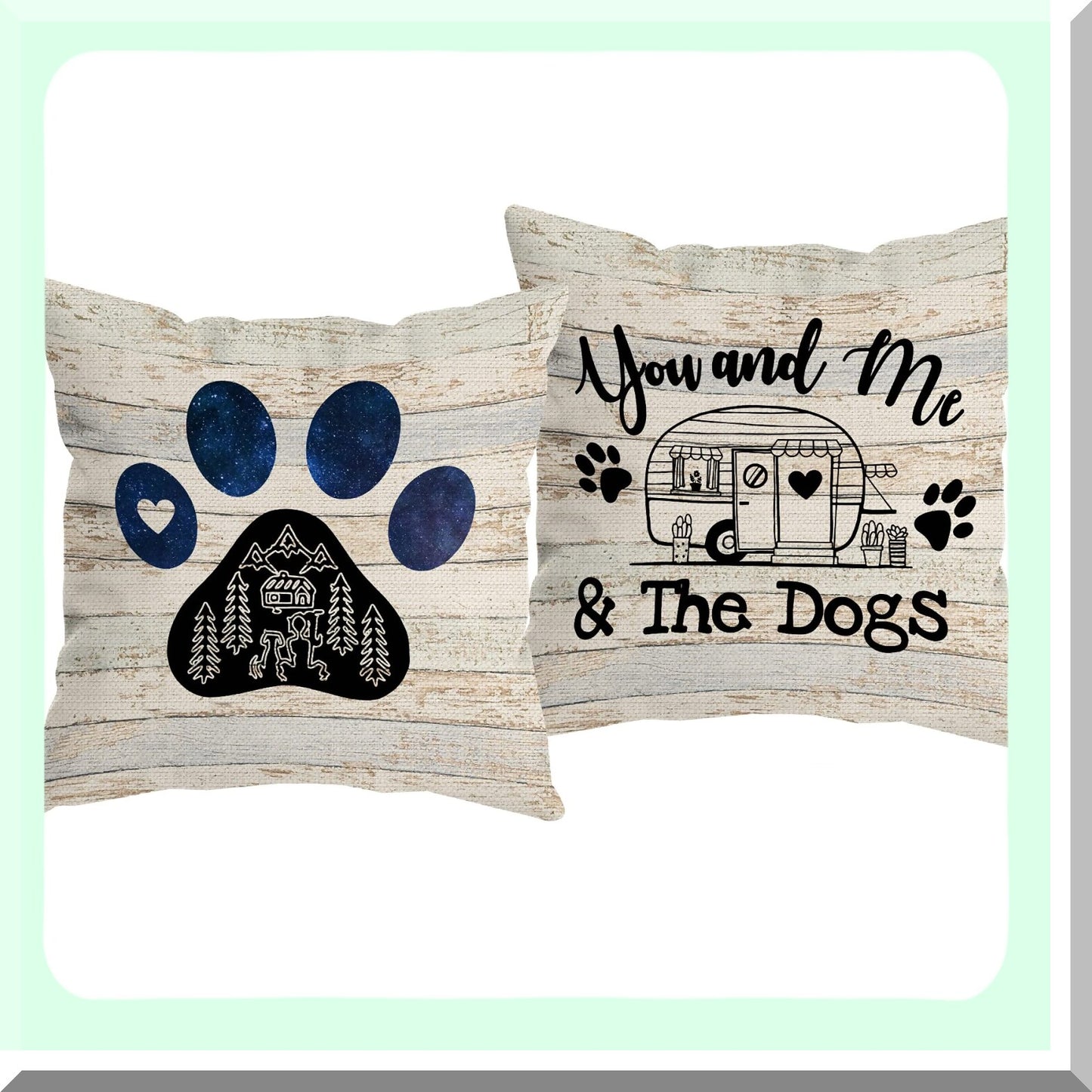 Dog Lover Camper Claw Decorative Pillow Covers - Set of 2, Camping Gifts for Women - 18 x 18 Inch Room Bed Sofa RV Decor - You and Me and The Dogs