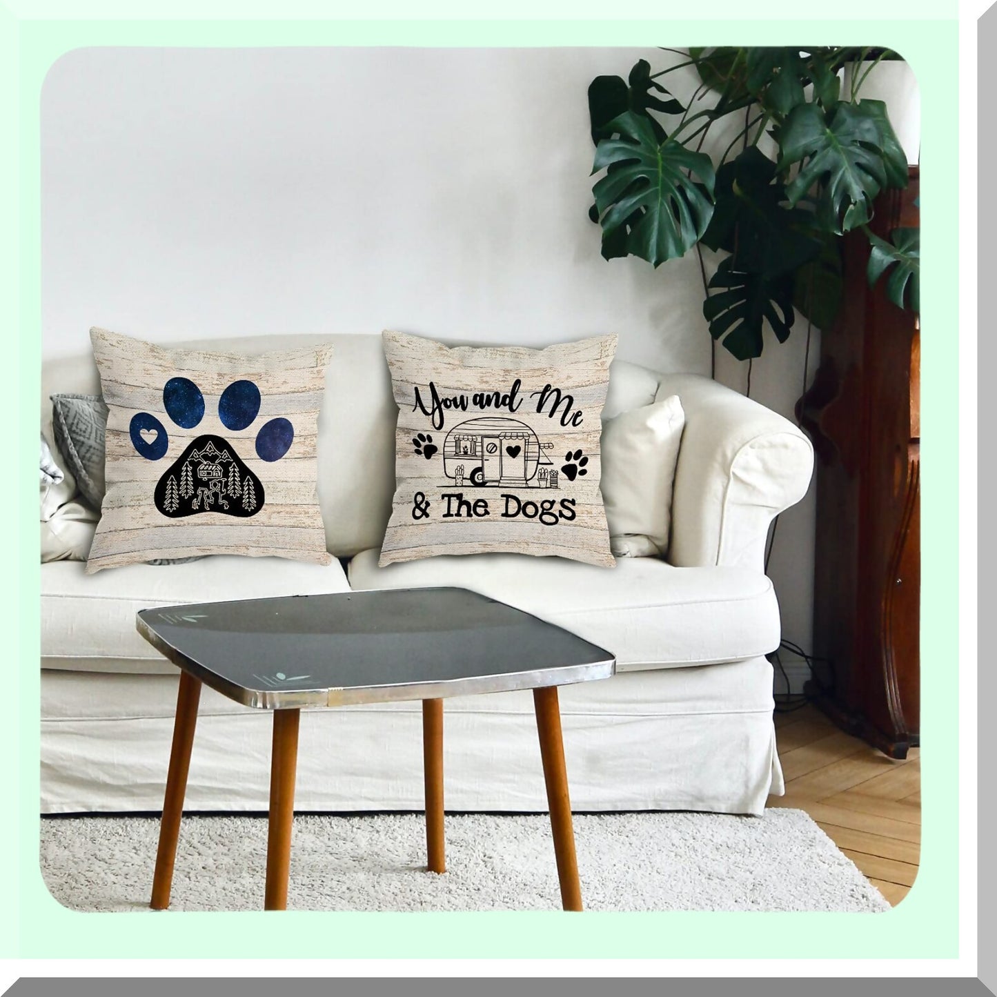 Dog Lover Camper Claw Decorative Pillow Covers - Set of 2, Camping Gifts for Women - 18 x 18 Inch Room Bed Sofa RV Decor - You and Me and The Dogs