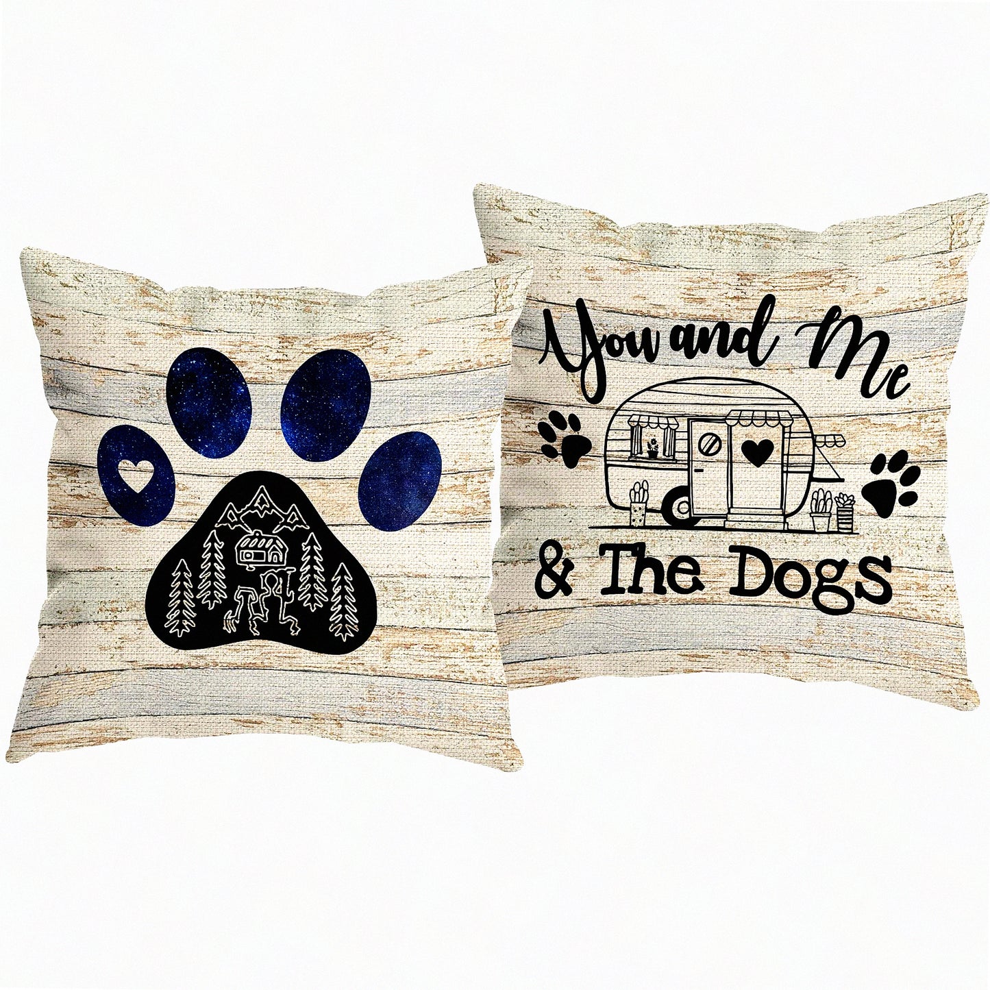Dog Lover Camper Claw Decorative Pillow Covers - Set of 2, Camping Gifts for Women - 18 x 18 Inch Room Bed Sofa RV Decor - You and Me and The Dogs