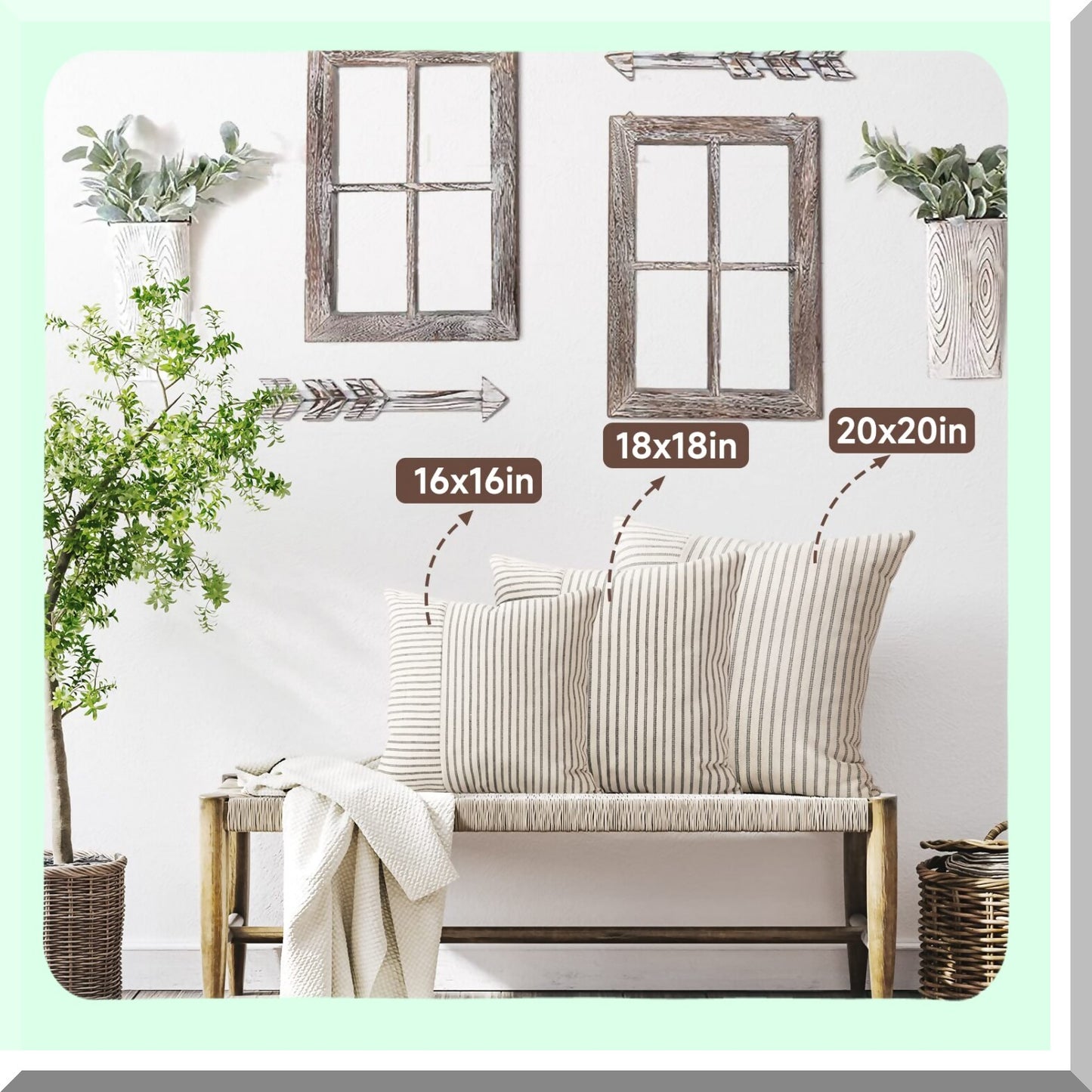 Striped Linen Farmhouse Pillow Covers - Set of 2, Modern Gray Beige Accent Square Throw Cushion Covers for Couch Chair Bedroom Decor - Fall Decorations 18x18