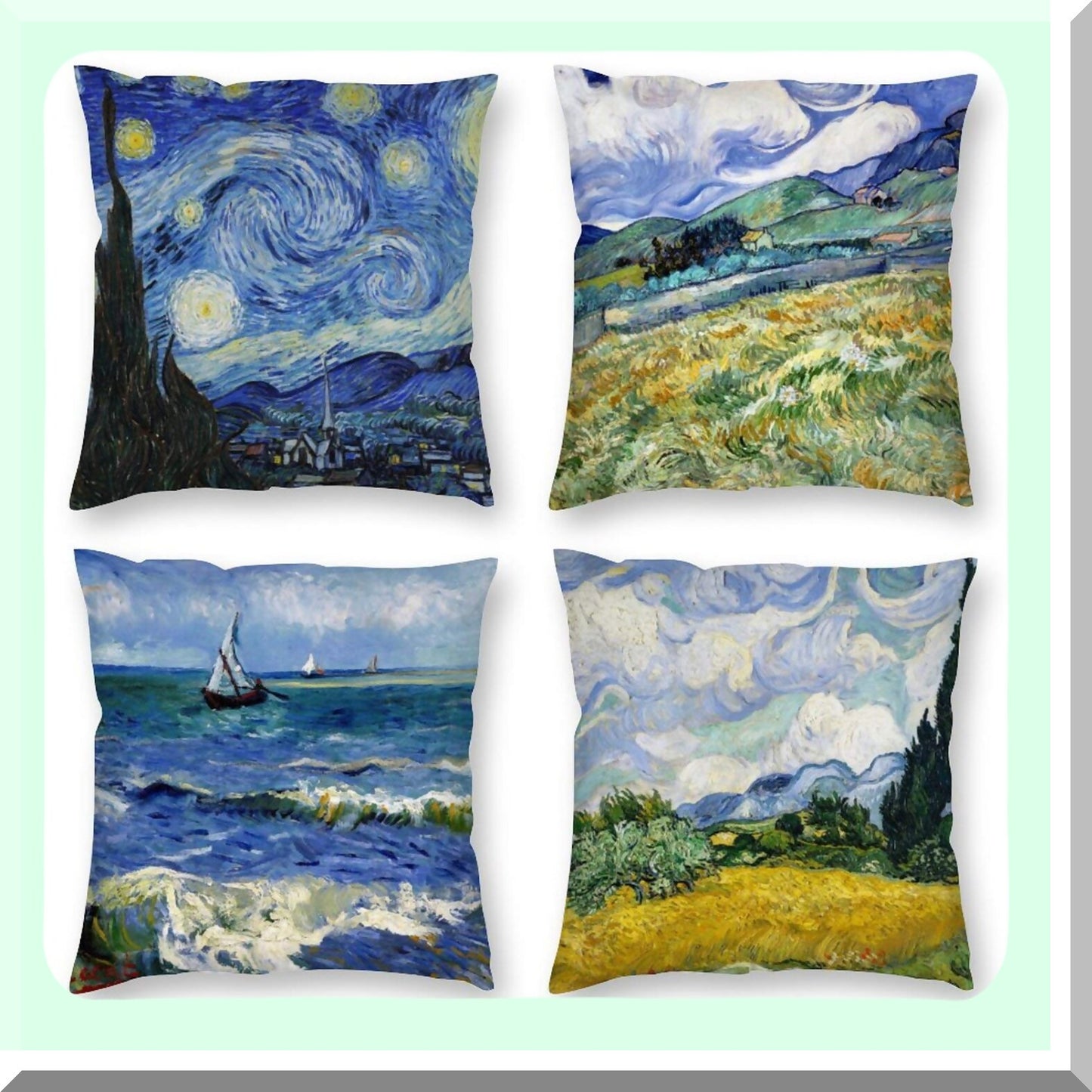 Abstract Art Pillow Covers Set - Van Gogh Inspired Decorative Cushion Cases - Square Famous Painting Fans Collection - 18x18 Inches - Pack of 4
