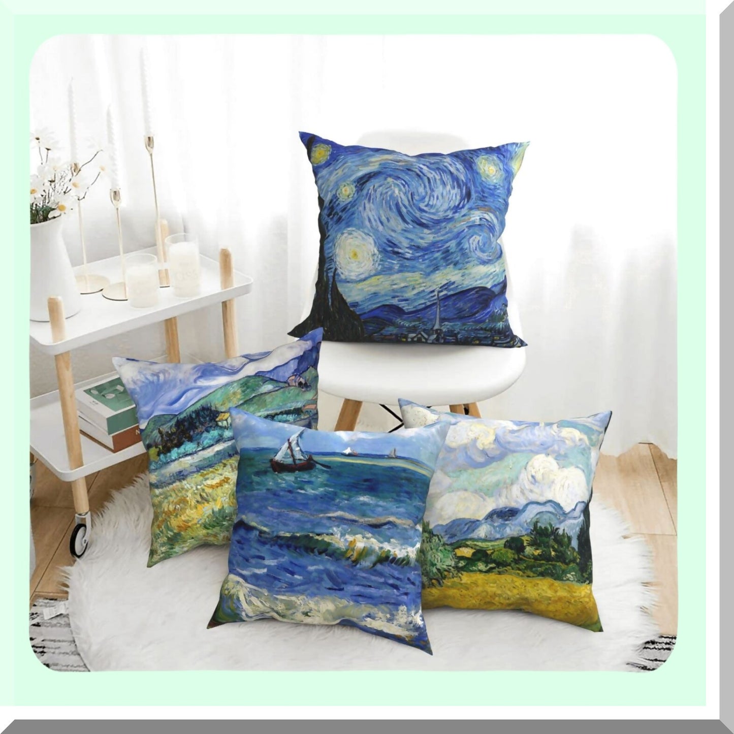 Abstract Art Pillow Covers Set - Van Gogh Inspired Decorative Cushion Cases - Square Famous Painting Fans Collection - 18x18 Inches - Pack of 4