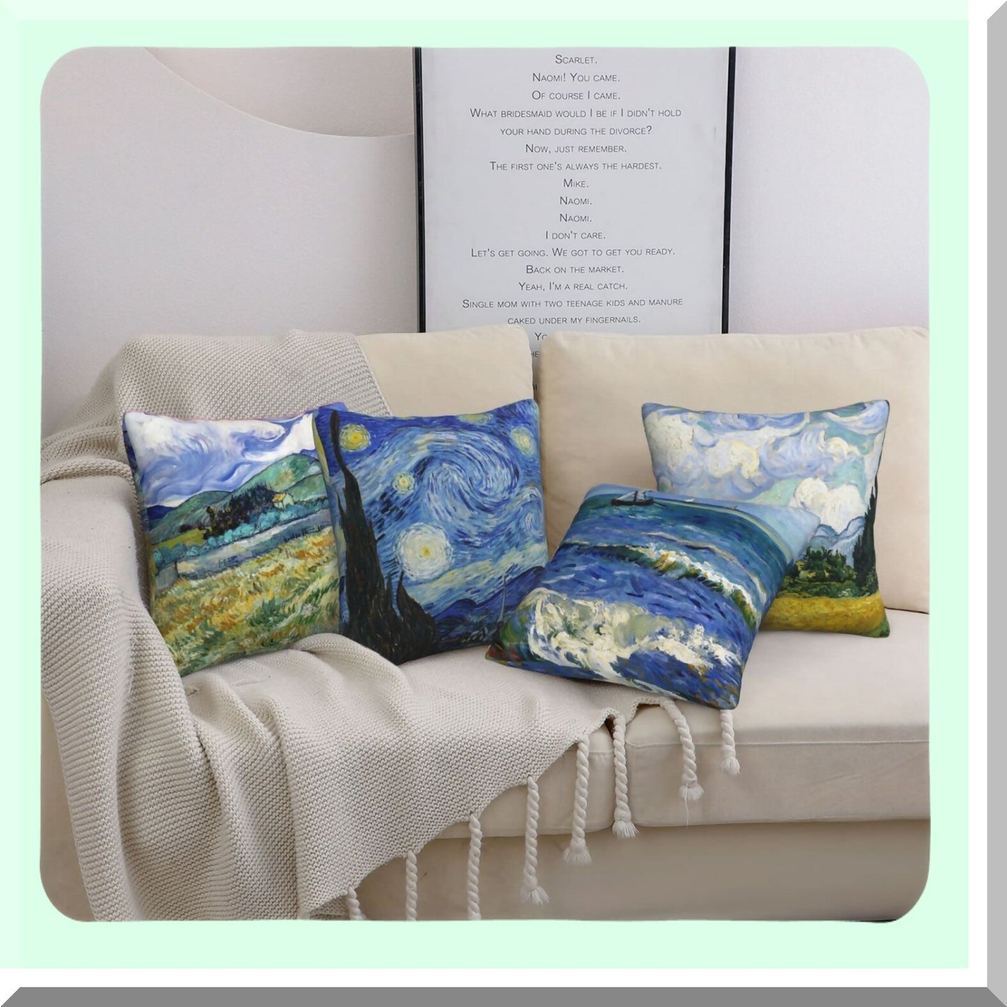 Abstract Art Pillow Covers Set - Van Gogh Inspired Decorative Cushion Cases - Square Famous Painting Fans Collection - 18x18 Inches - Pack of 4