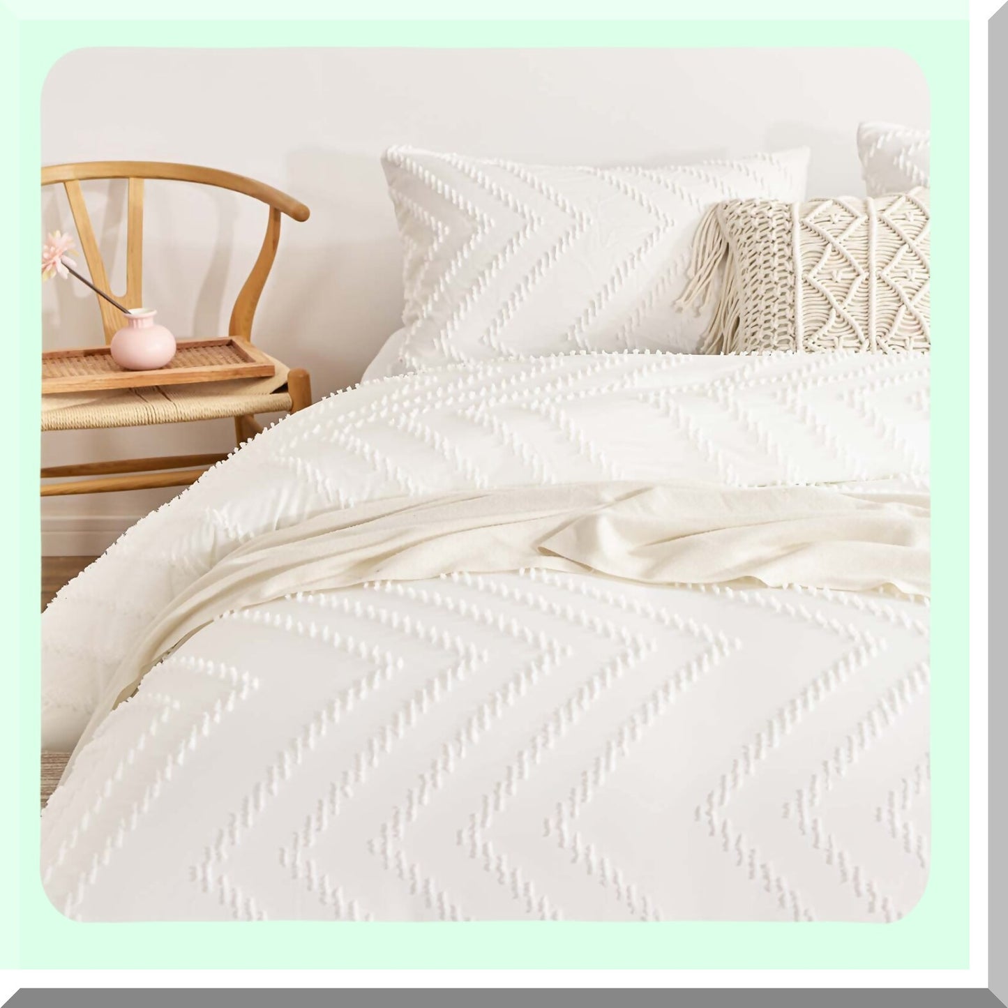 Boho Farmhouse White Tufted Comforter Set - California King Size 3pc - Soft Reversible Down Alternative Microfiber Bedding - All Season Duvet with Pillowcases