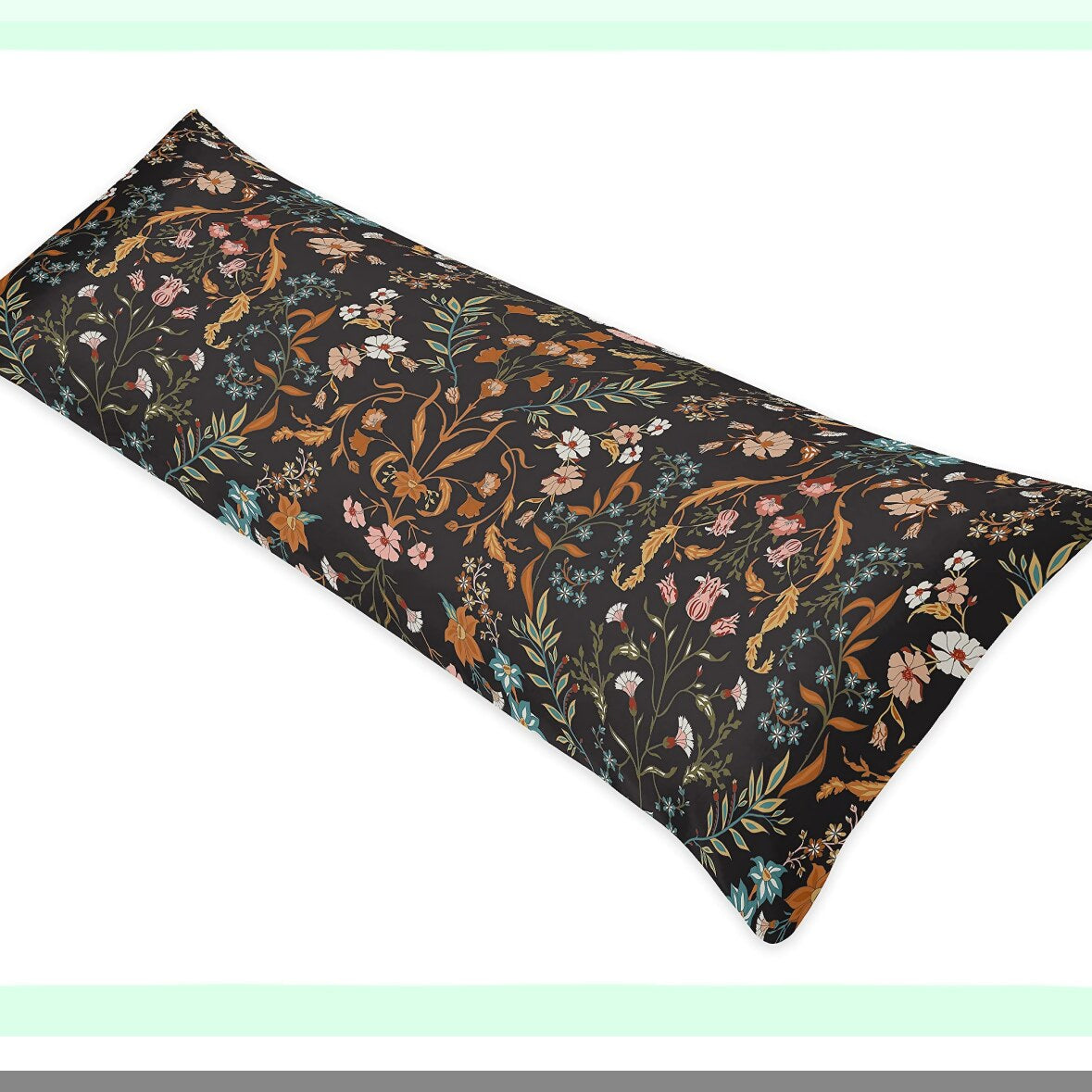 Boho Wildflower Garden Lumbar Pillow Cover - Vintage Floral Botanical Accent Decor for Farmhouse Chic Home Decor - Black Orange Flower Print Case