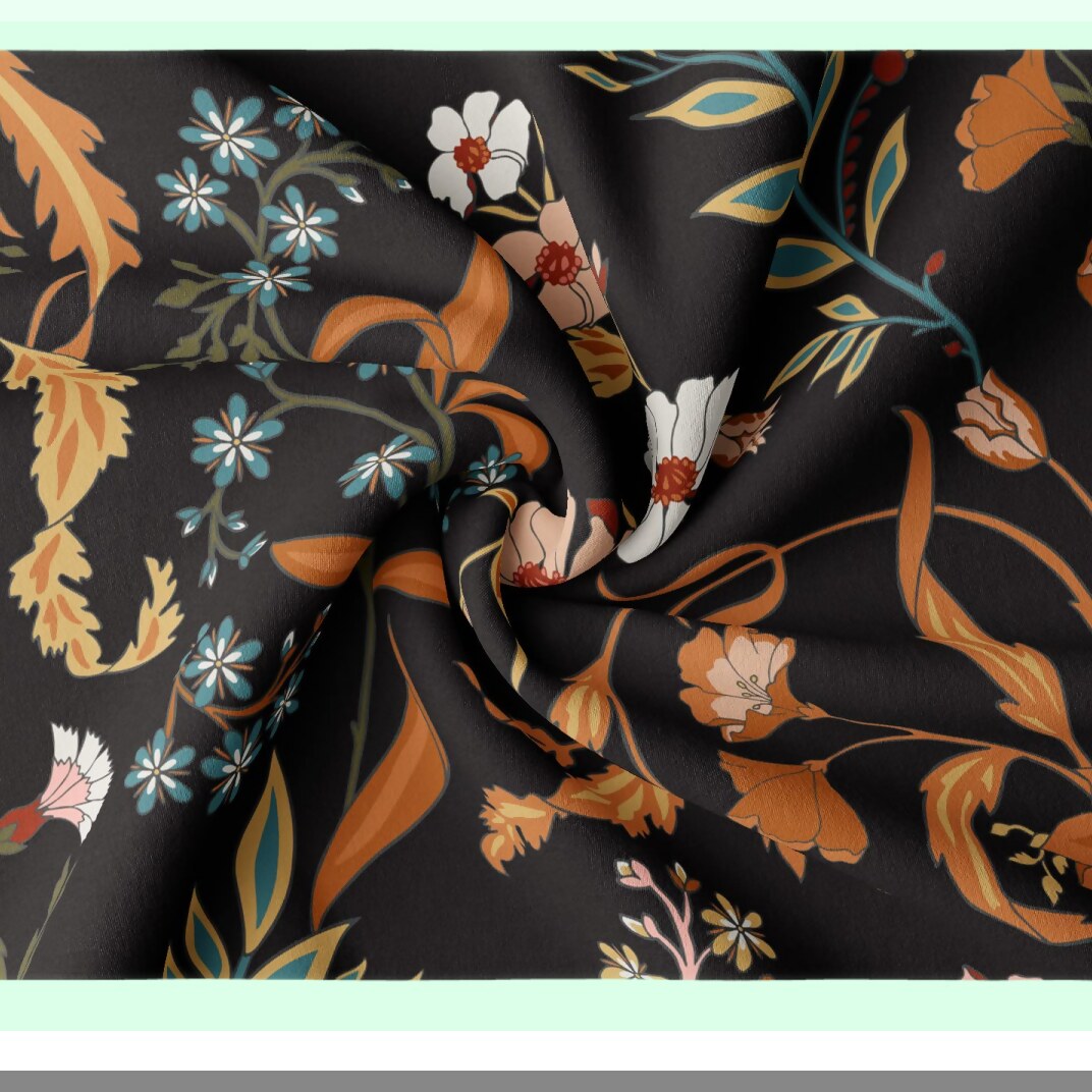 Boho Wildflower Garden Lumbar Pillow Cover - Vintage Floral Botanical Accent Decor for Farmhouse Chic Home Decor - Black Orange Flower Print Case