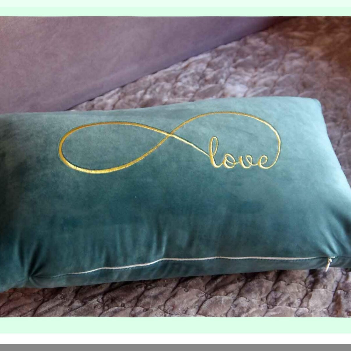 Infinity Love Lumbar Pillow Cover - Embroidered Decorative Throw Pillow Case for 12x20 Inch Cushions - Romantic Home Decor Accent