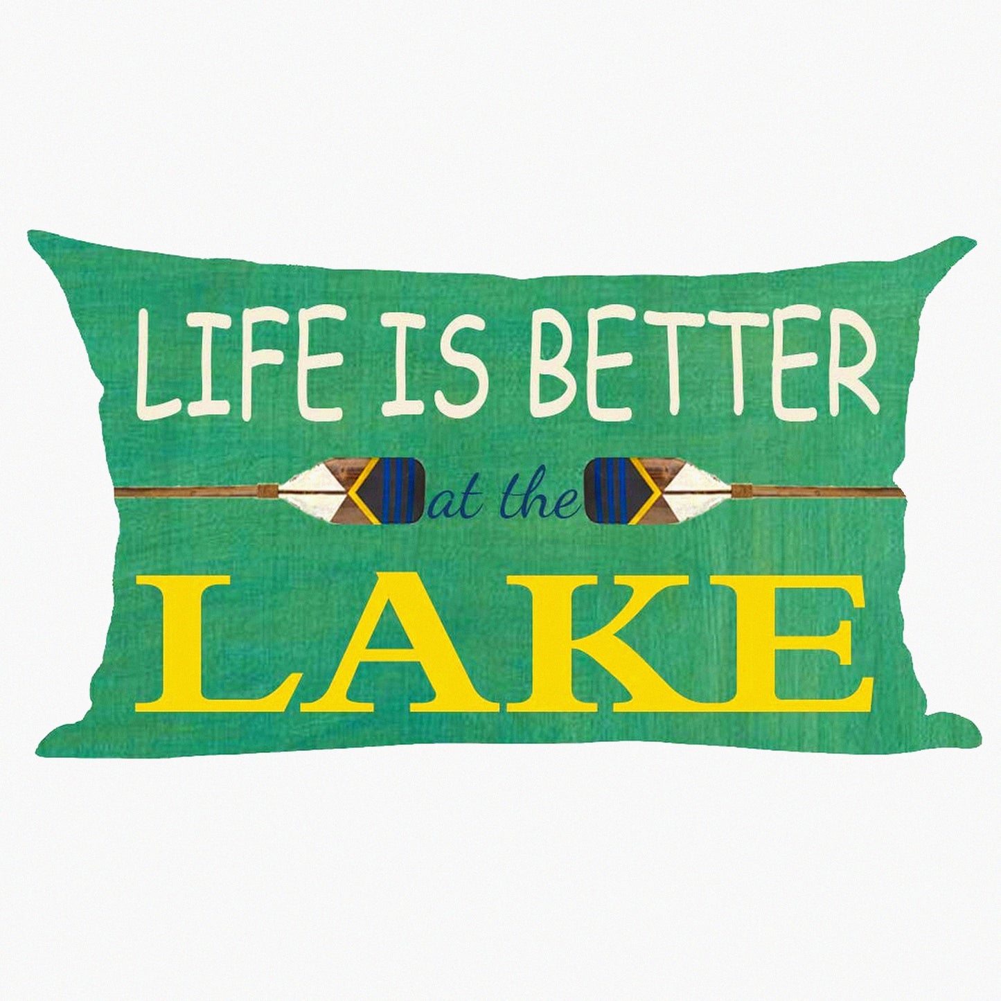 Lake Life Quote Decorative Pillow Cover - Green Summer Throw Pillow for Home Living Room Bed Sofa Car - Cotton Linen Lumbar Case 12x20"