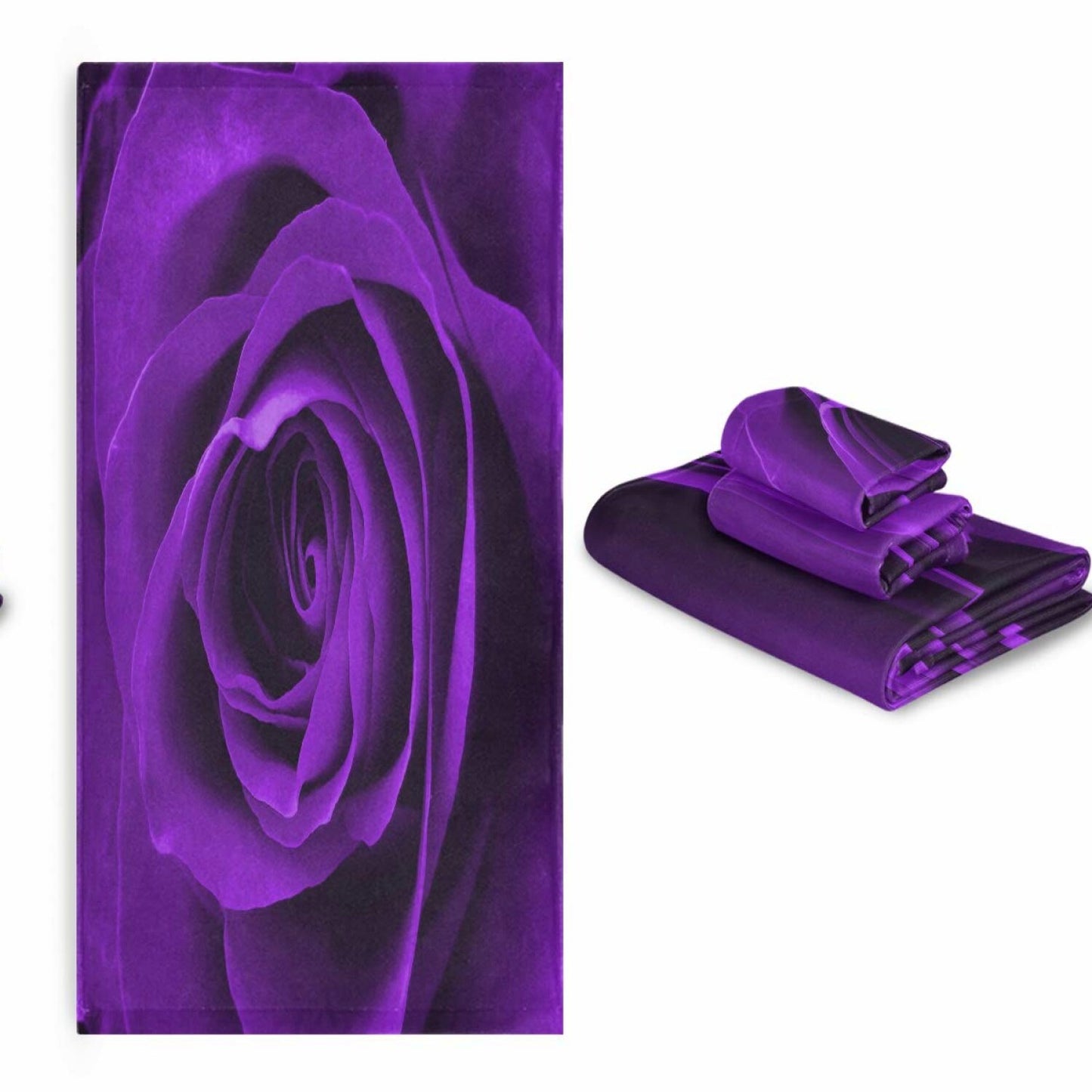 Bathroom Decorative Towel Set Purple Rose Pattern 3-Piece
