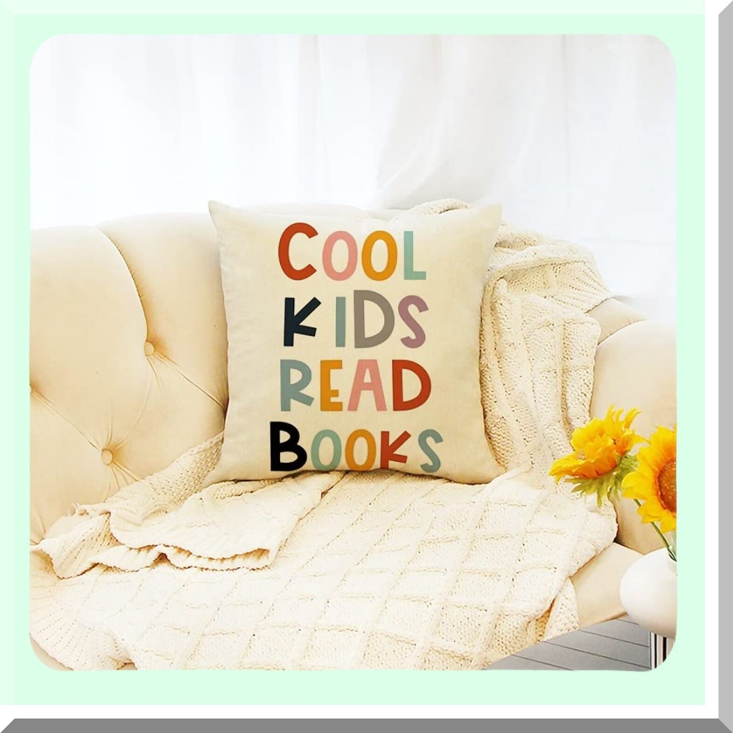 Cool Kids Read Farmhouse Pillow Cover - 18x18 Inch Rustic Cushion Saying for Family Room Decor - Book Lover Quote Home Accent