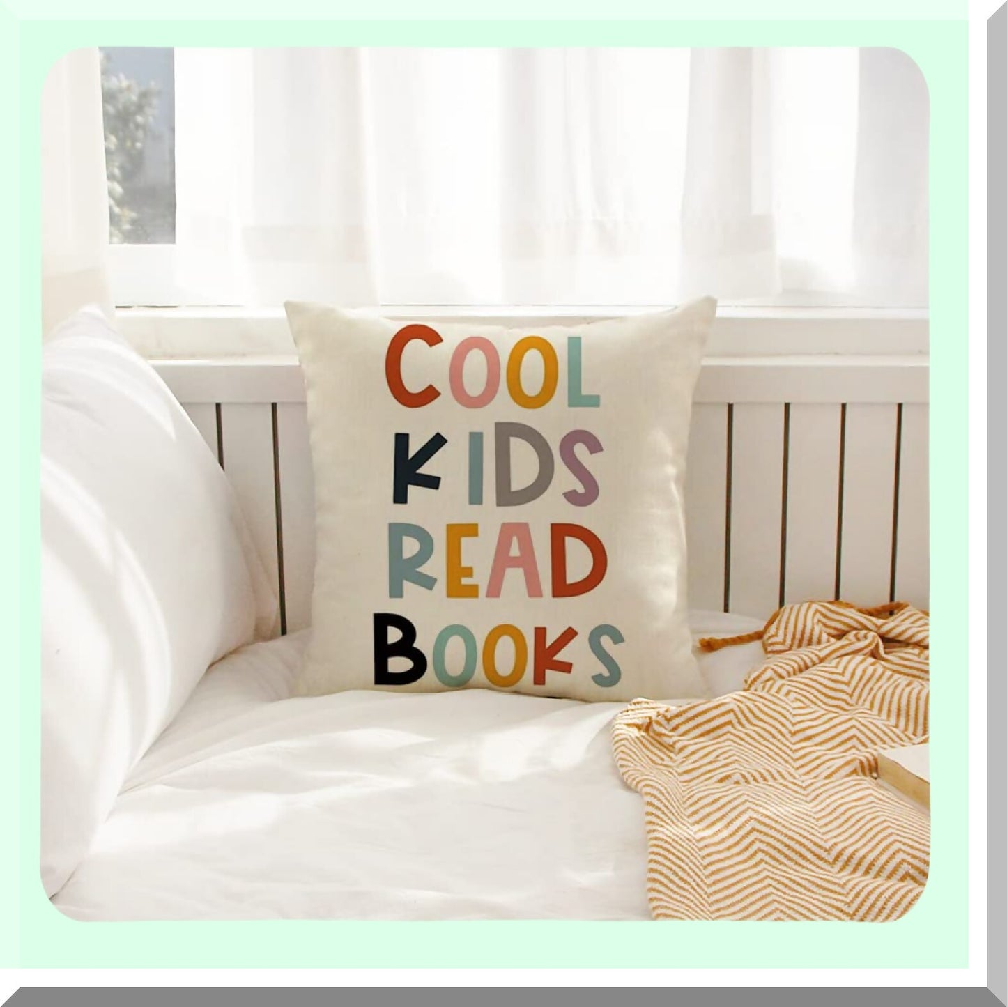 Cool Kids Read Farmhouse Pillow Cover - 18x18 Inch Rustic Cushion Saying for Family Room Decor - Book Lover Quote Home Accent