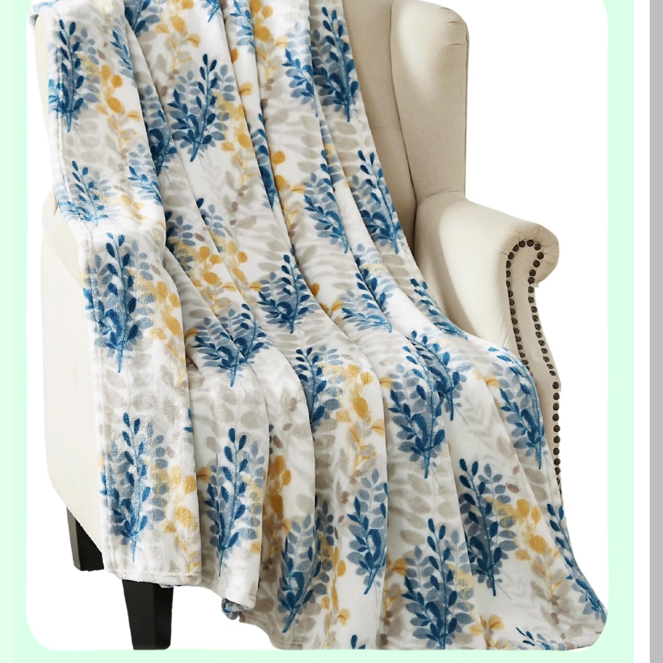 CozyLeaf Fleece Throw: Velvety Soft, Durable Blanket for Bed or Couch, Teal & Yellow Leaf Design, 50x70 inches