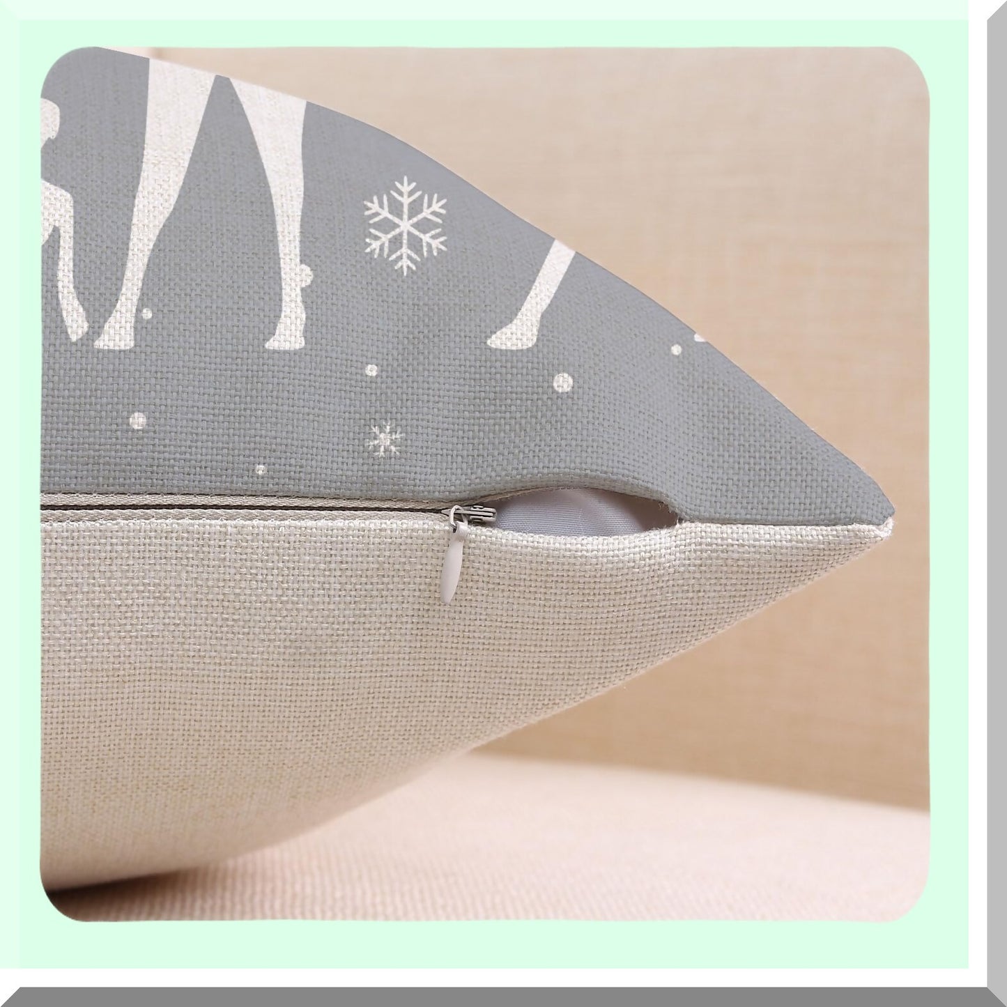 Winter Wonderland Deer Pillowcase Set - 18x18 Inch Snowflake Holiday Decor Cushion Cover for Sofa Bed - Grey Square Linen (Pack of 2)