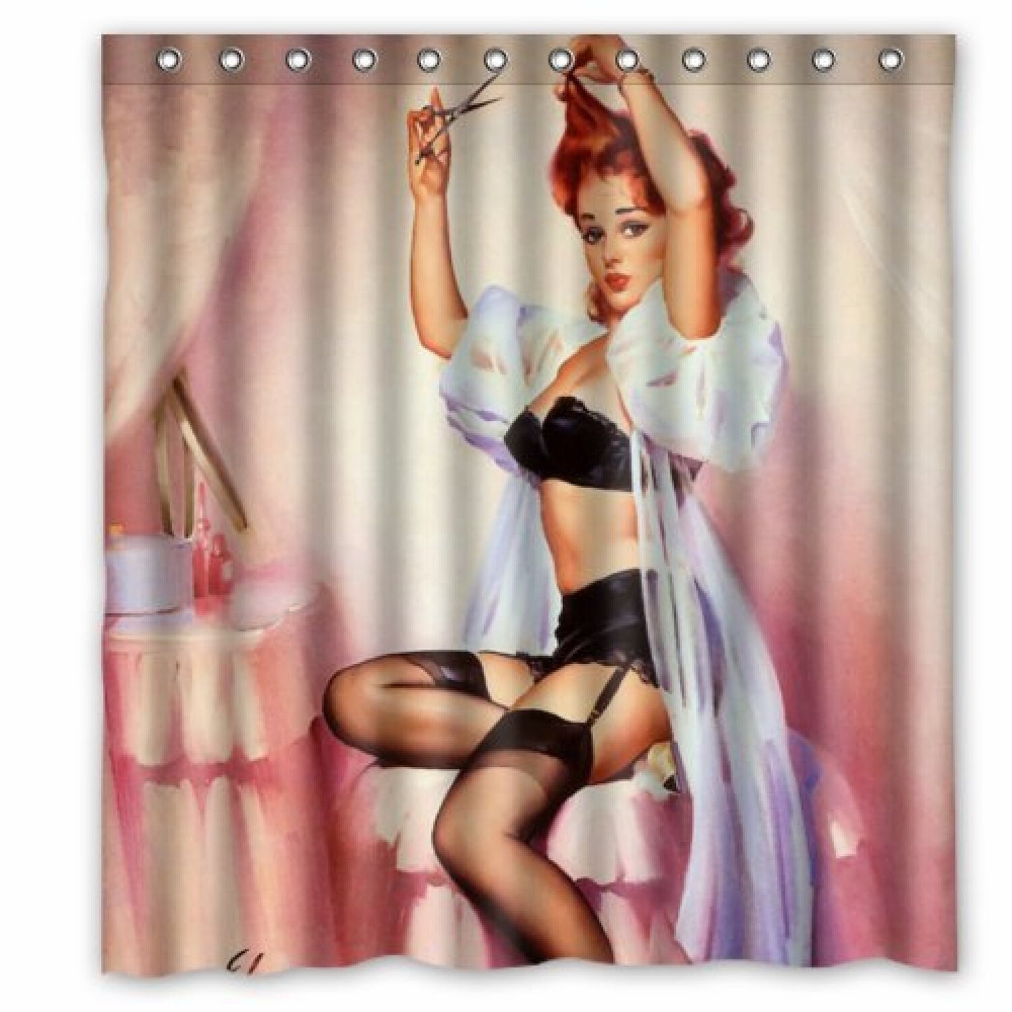 Pin-up Lady Vintage Retro Shower Curtain 66x72