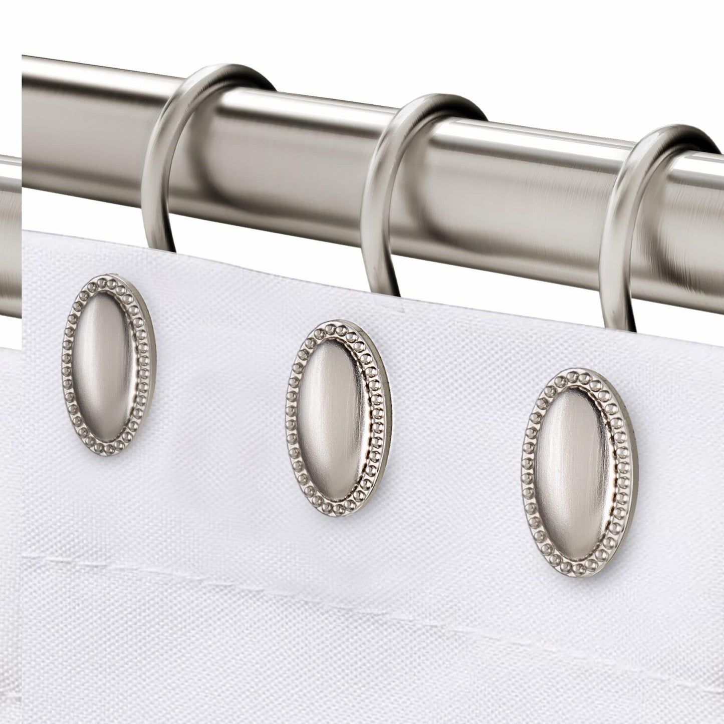Brushed Nickel Shower Curtain Hooks Set of 12