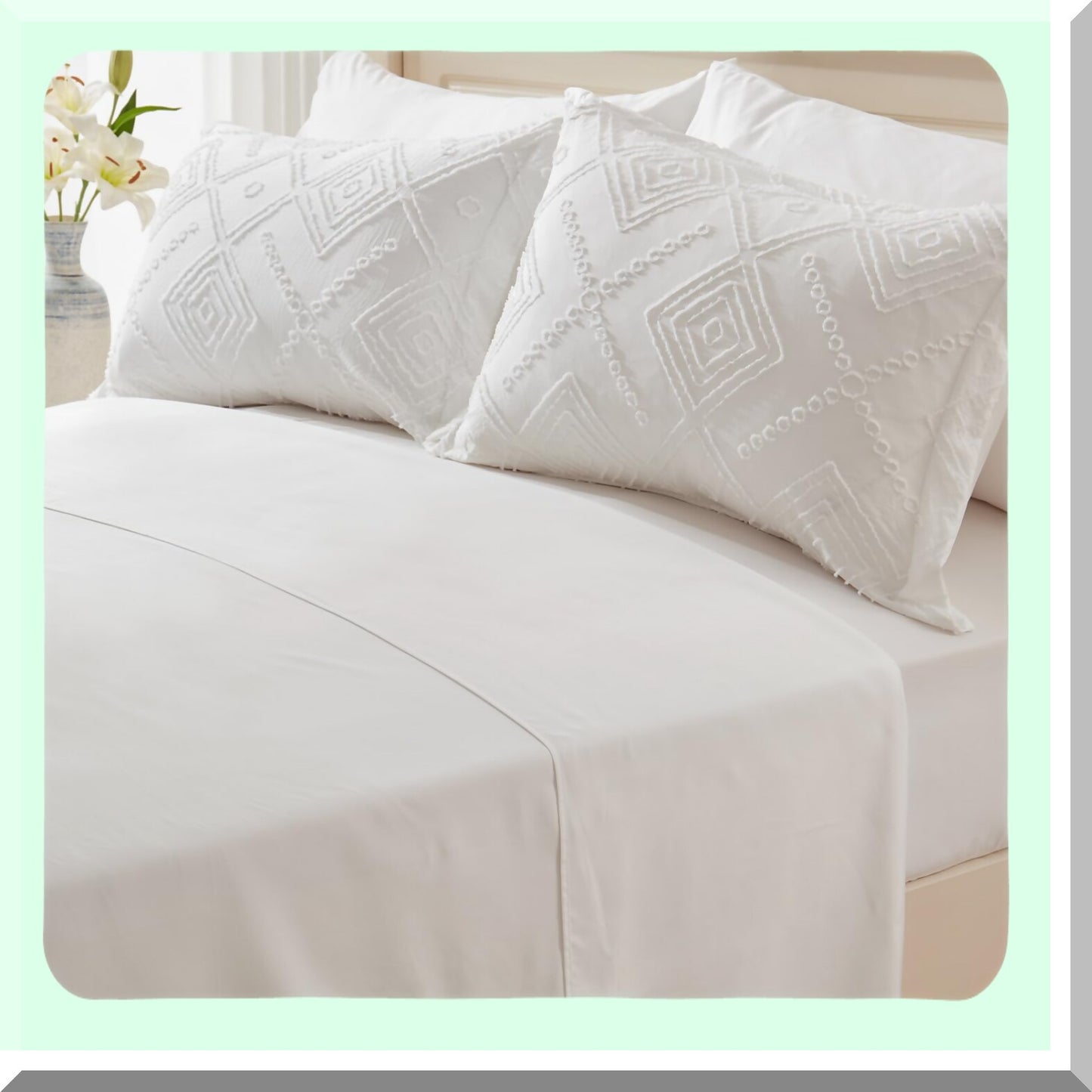 Boho Chic Farmhouse Comforter Set - 5 Piece White Bed in a Bag with Sheets - Ultra Soft Microfiber Tufted Bedding for Twin/Twin XL - All Season Shabby Chic Twin Comforter