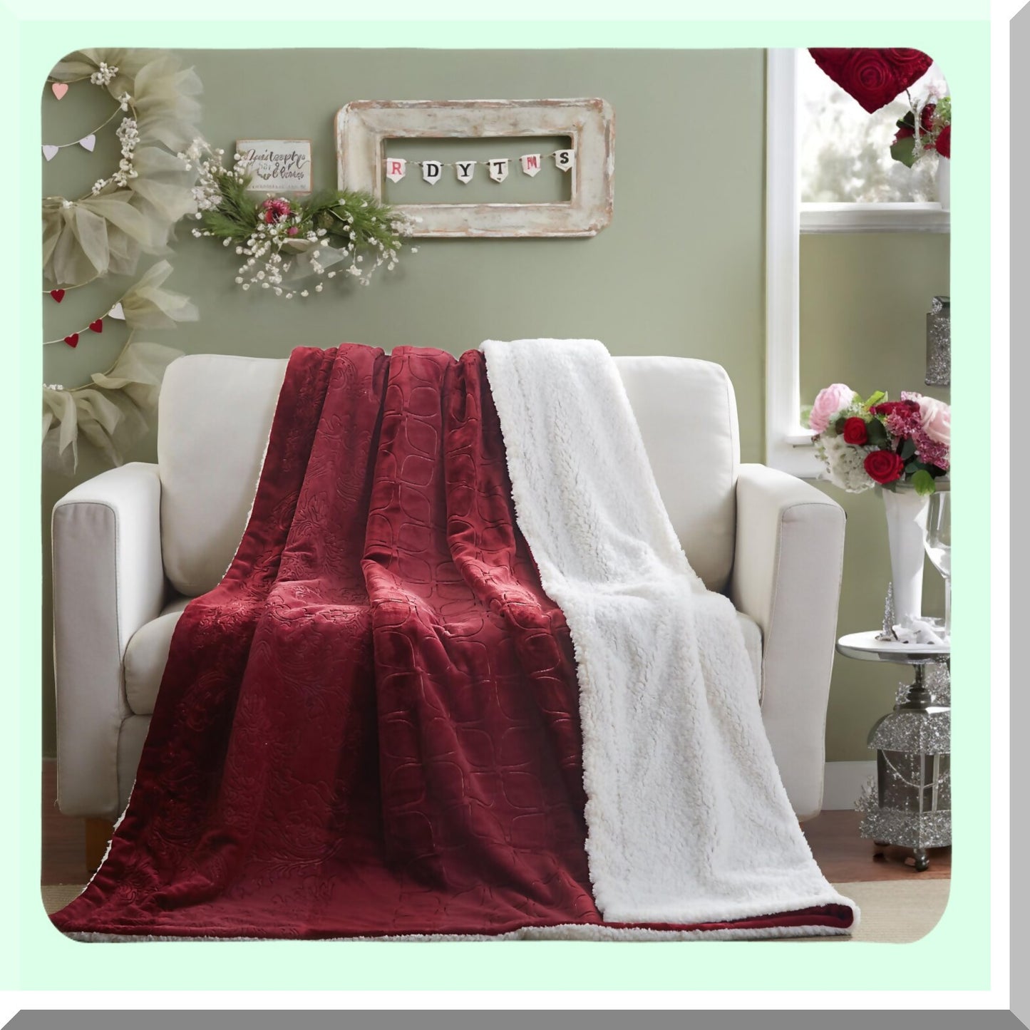 CozyMerlot Sherpa Fleece Throw - Super Soft, Warm, Embossed Bed Blanket, 50x60 Inch