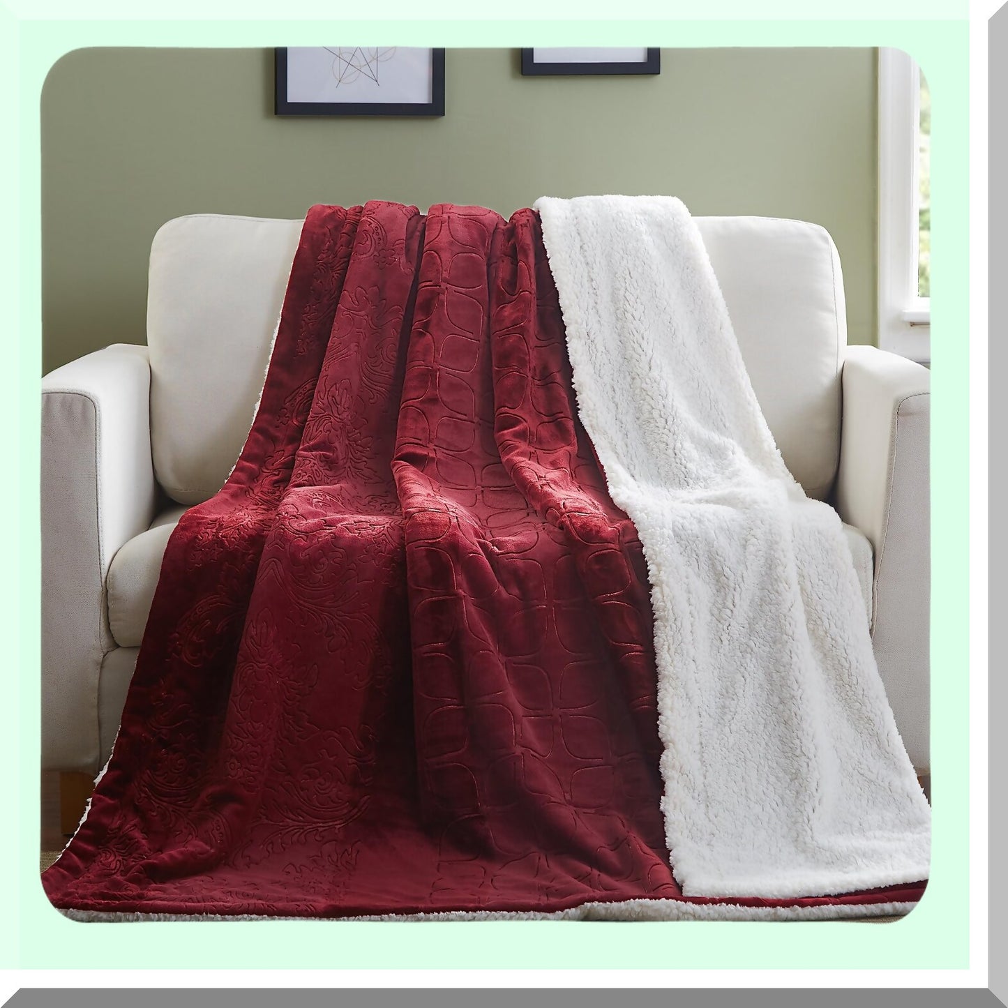 CozyMerlot Sherpa Fleece Throw - Super Soft, Warm, Embossed Bed Blanket, 50x60 Inch