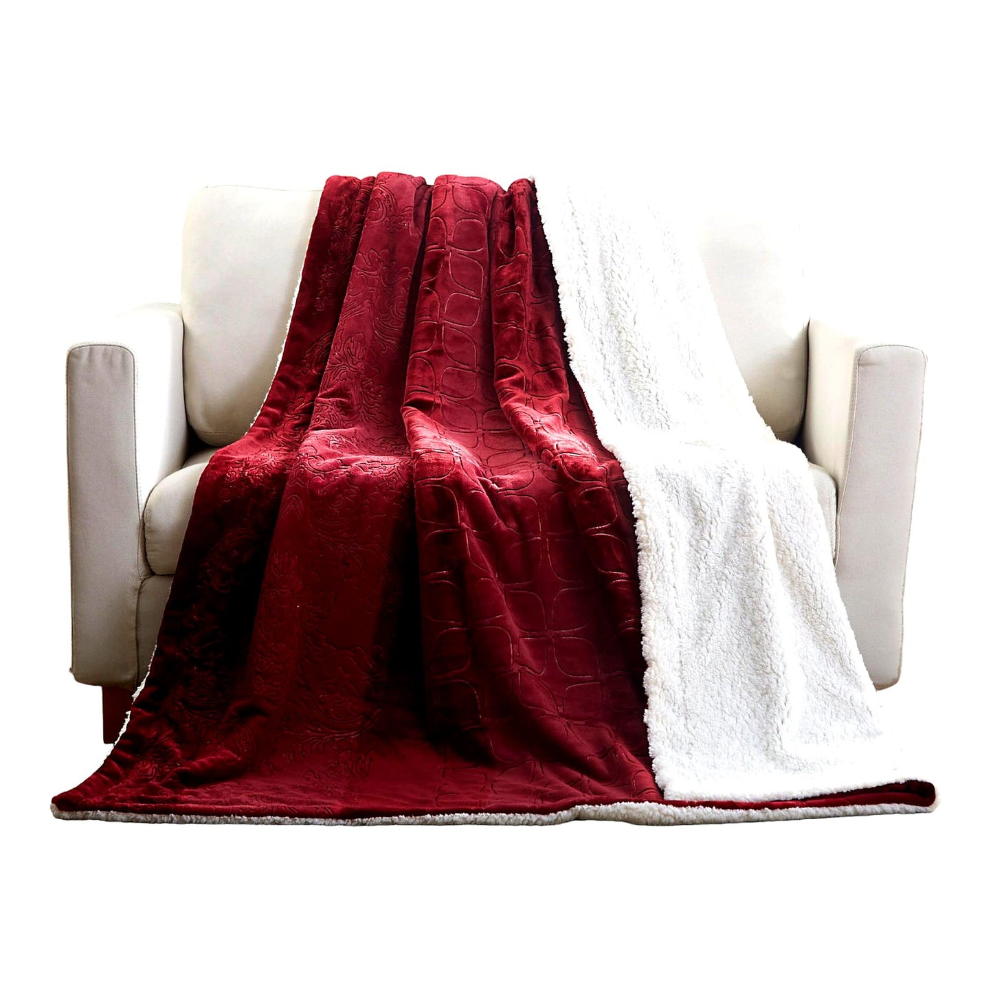 CozyMerlot Sherpa Fleece Throw - Super Soft, Warm, Embossed Bed Blanket, 50x60 Inch