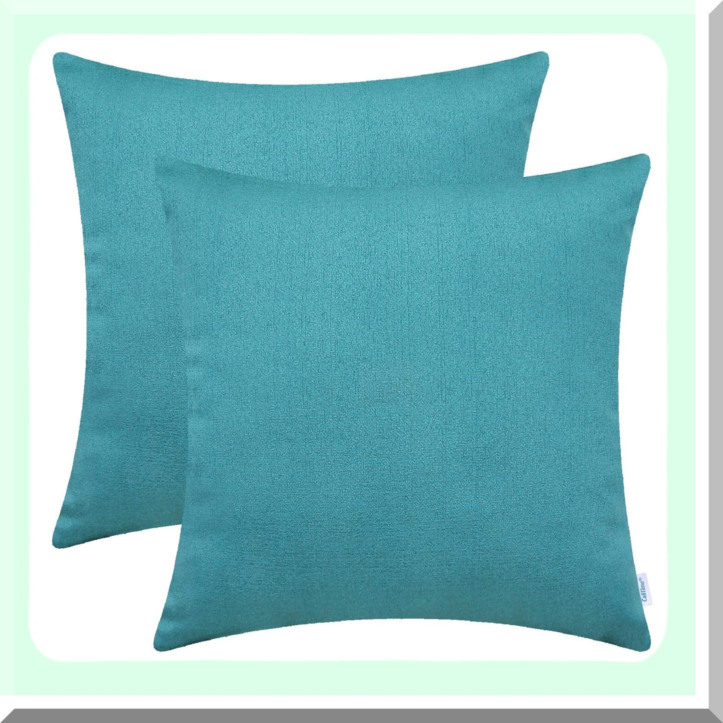 Shiny Linen Teal Throw Pillow Covers - Set of 2 | Soft Woven Texture Sofa Cushion Cases for Home Decor - 18 X 18 Inches