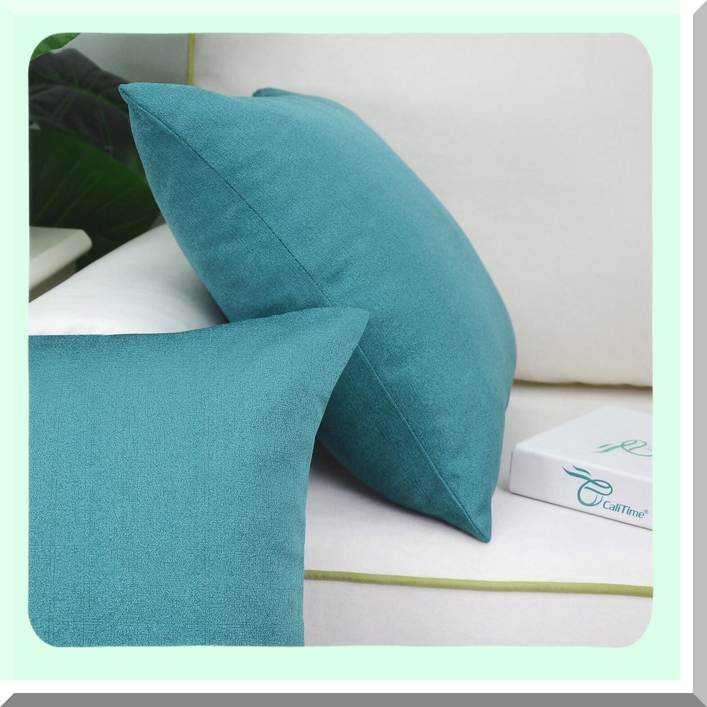 Shiny Linen Teal Throw Pillow Covers - Set of 2 | Soft Woven Texture Sofa Cushion Cases for Home Decor - 18 X 18 Inches