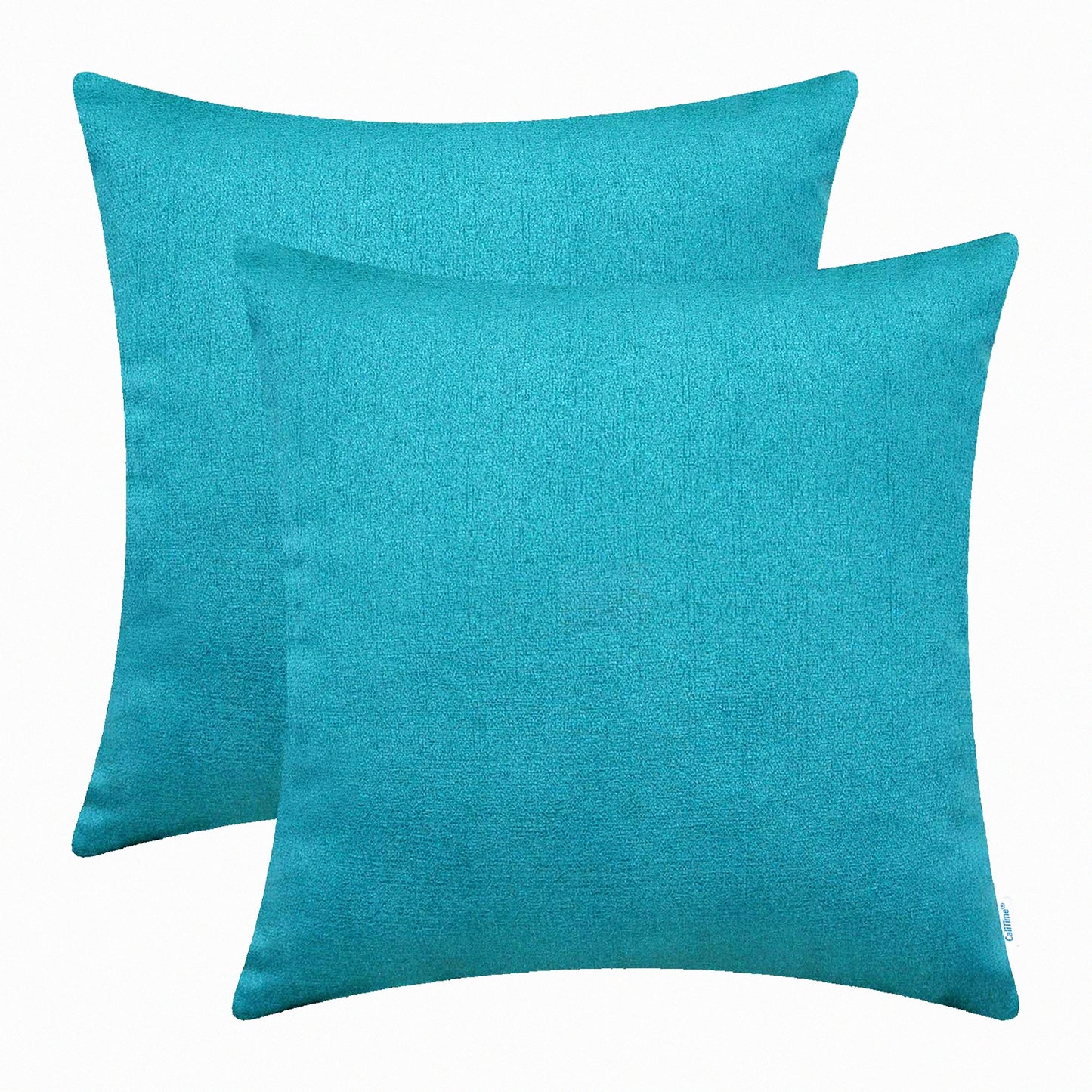 Shiny Linen Teal Throw Pillow Covers - Set of 2 | Soft Woven Texture Sofa Cushion Cases for Home Decor - 18 X 18 Inches