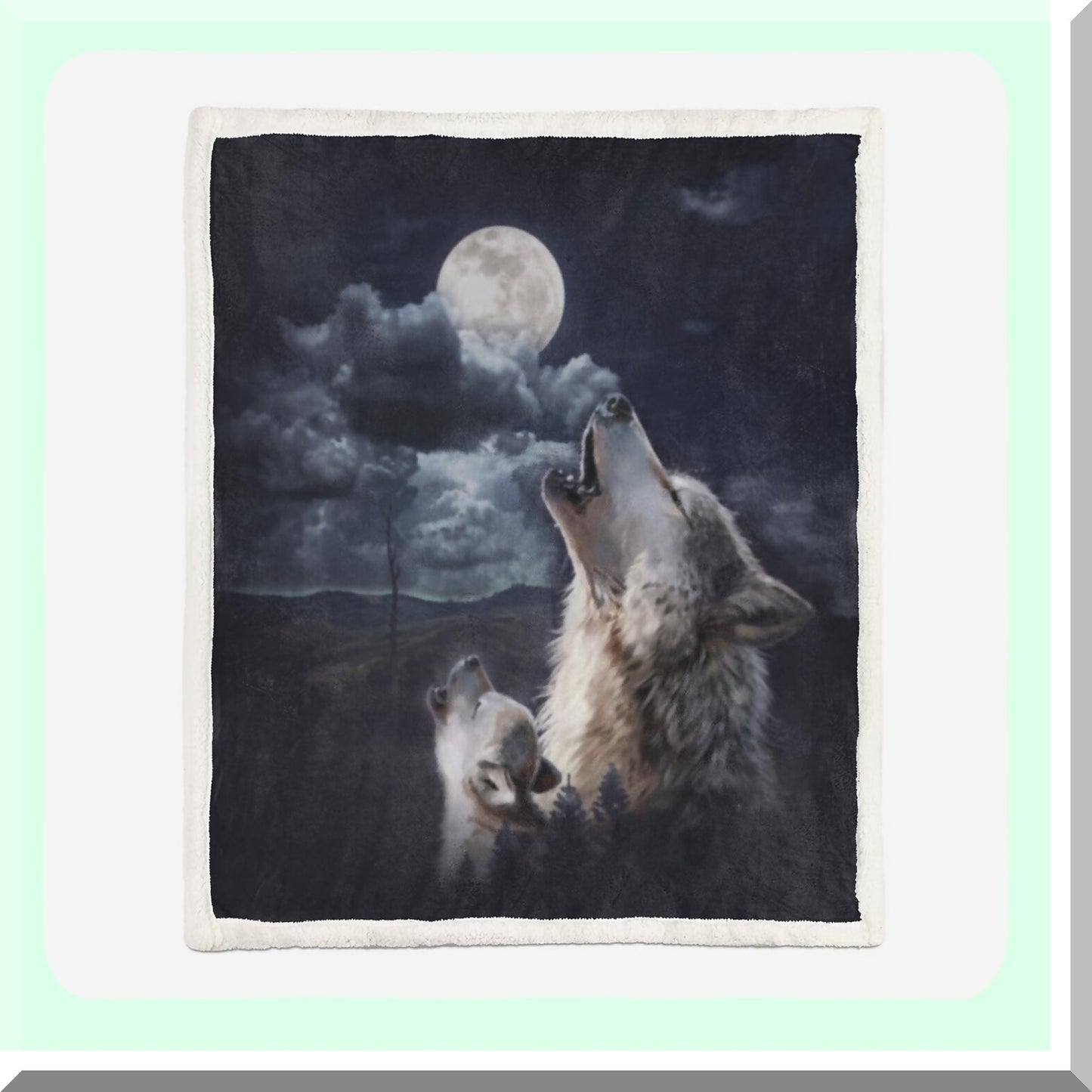 Moonlit Howl Sherpa Blanket - Cozy Soft Fleece for Boys & Adults, Wolf Father and Son Design, 59 x 47 Inches