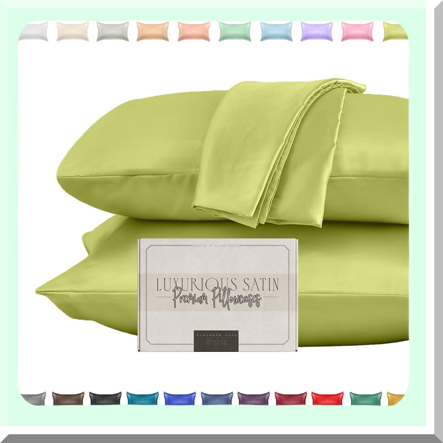 SilkDreams Pillowcase Set - Luxurious 2-Piece for Healthier Hair - Hidden Zipper Closure - Beautifully Packaged - Standard/Queen Size - Pistachio Green
