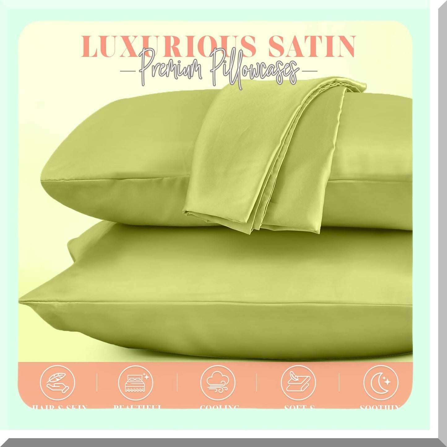 SilkDreams Pillowcase Set - Luxurious 2-Piece for Healthier Hair - Hidden Zipper Closure - Beautifully Packaged - Standard/Queen Size - Pistachio Green