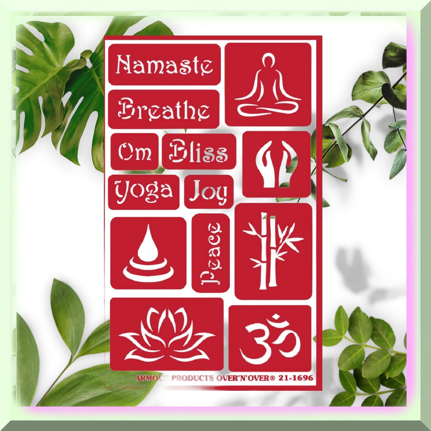 Reusable Glass Etching Stencils Set with Namaste Design